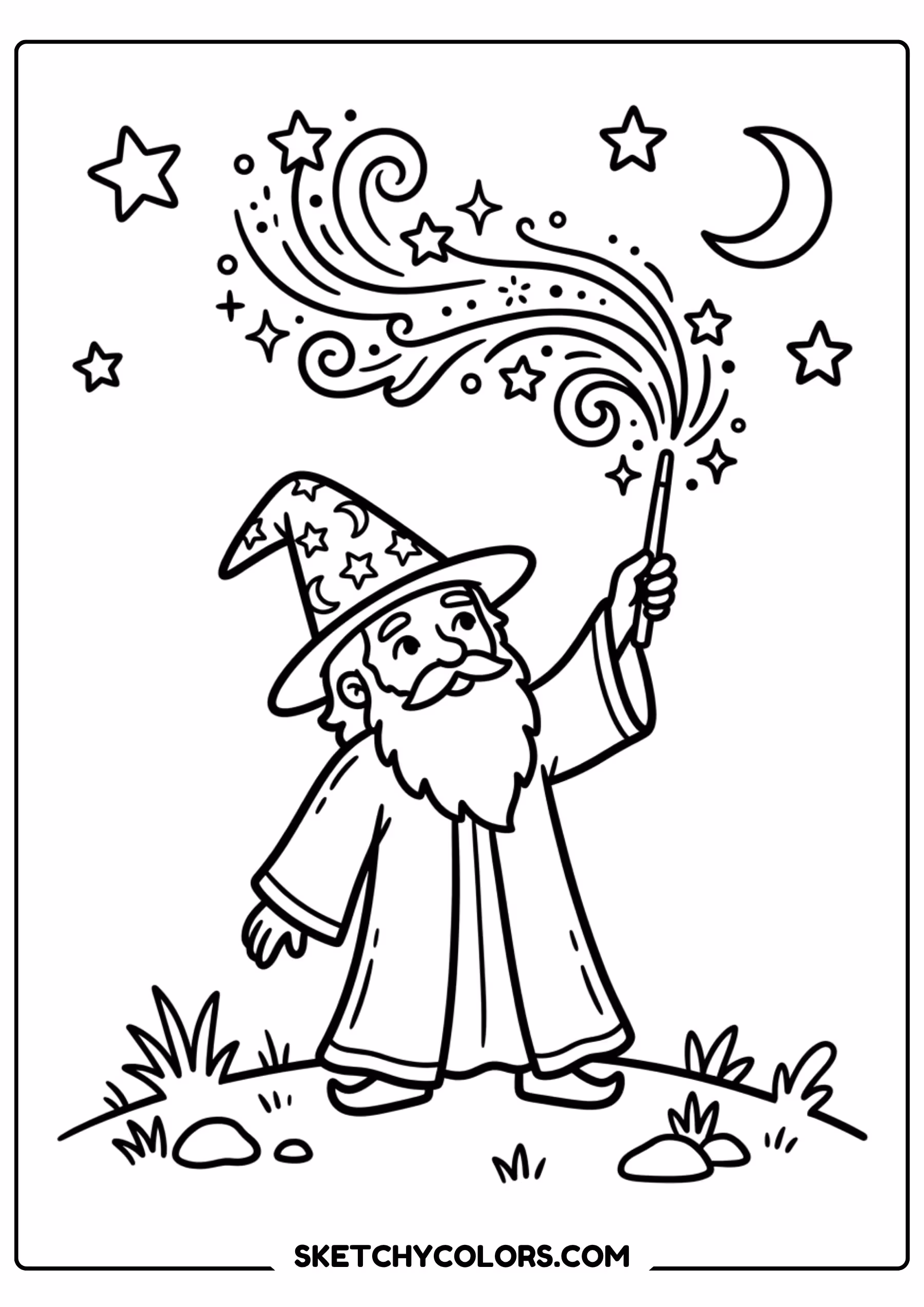 wizard wand rainbow coloring page printable