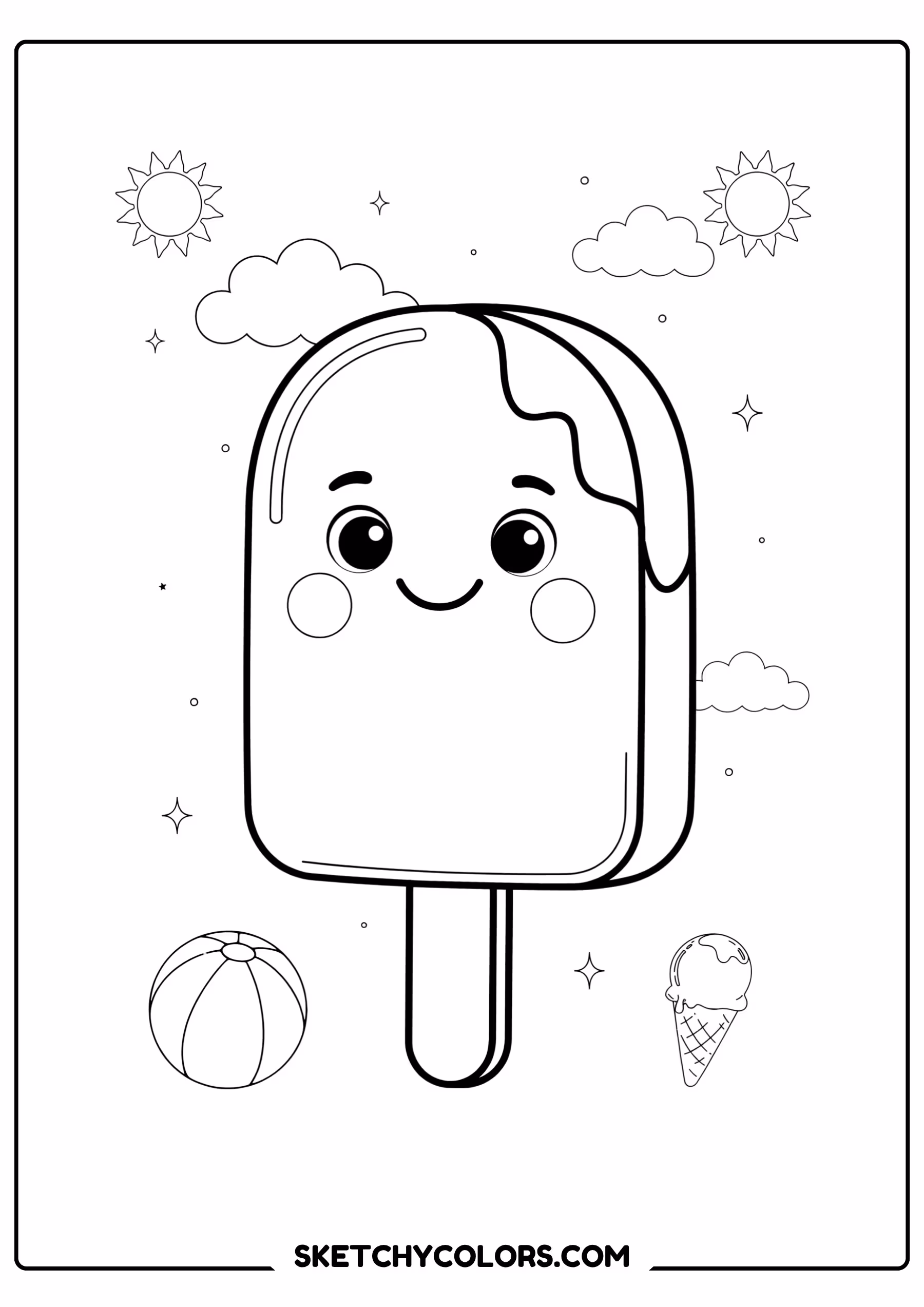 summer coloring page popsicle character smiling face free printable pdf