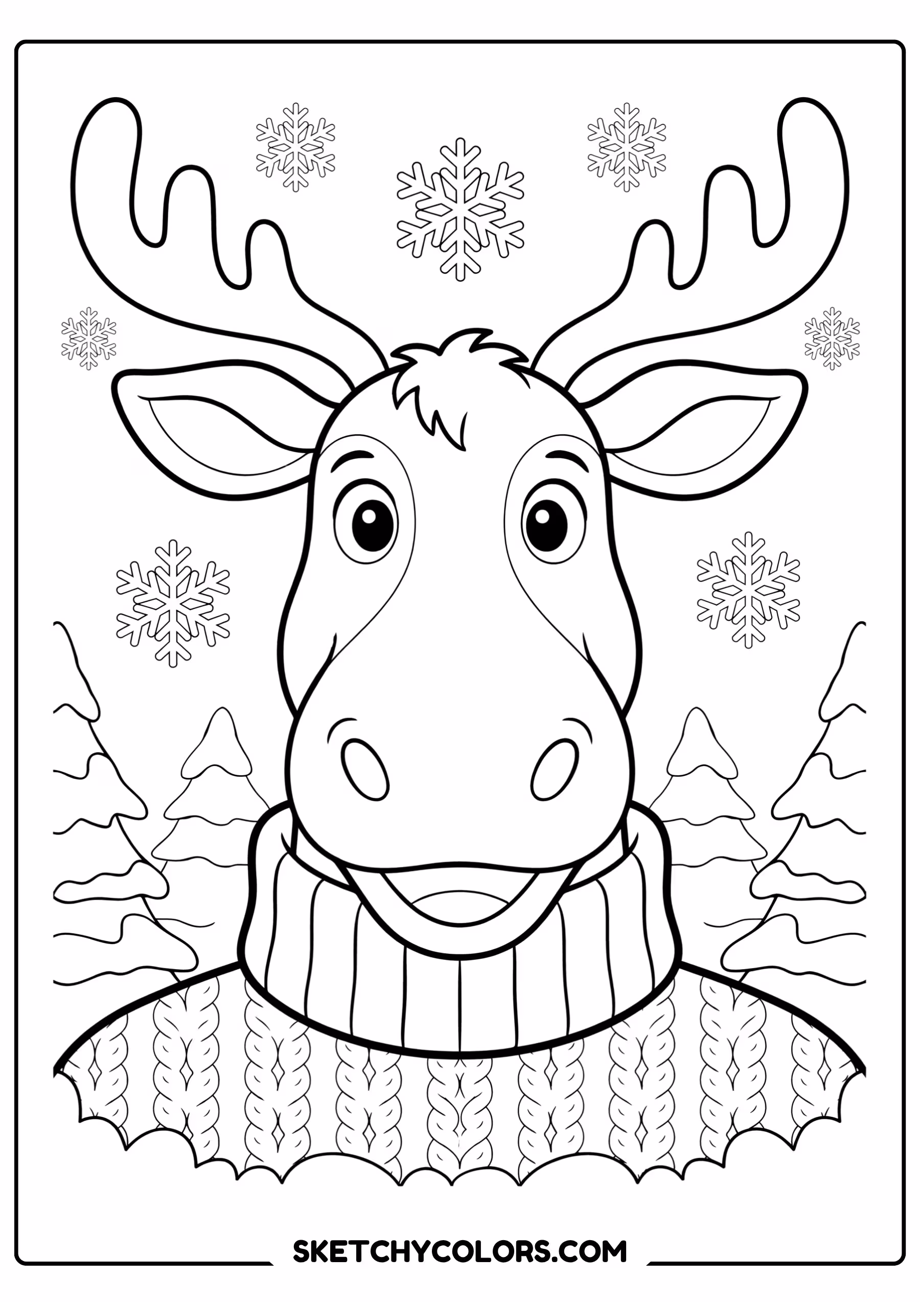 winter moose sweater coloring page free printable pdf