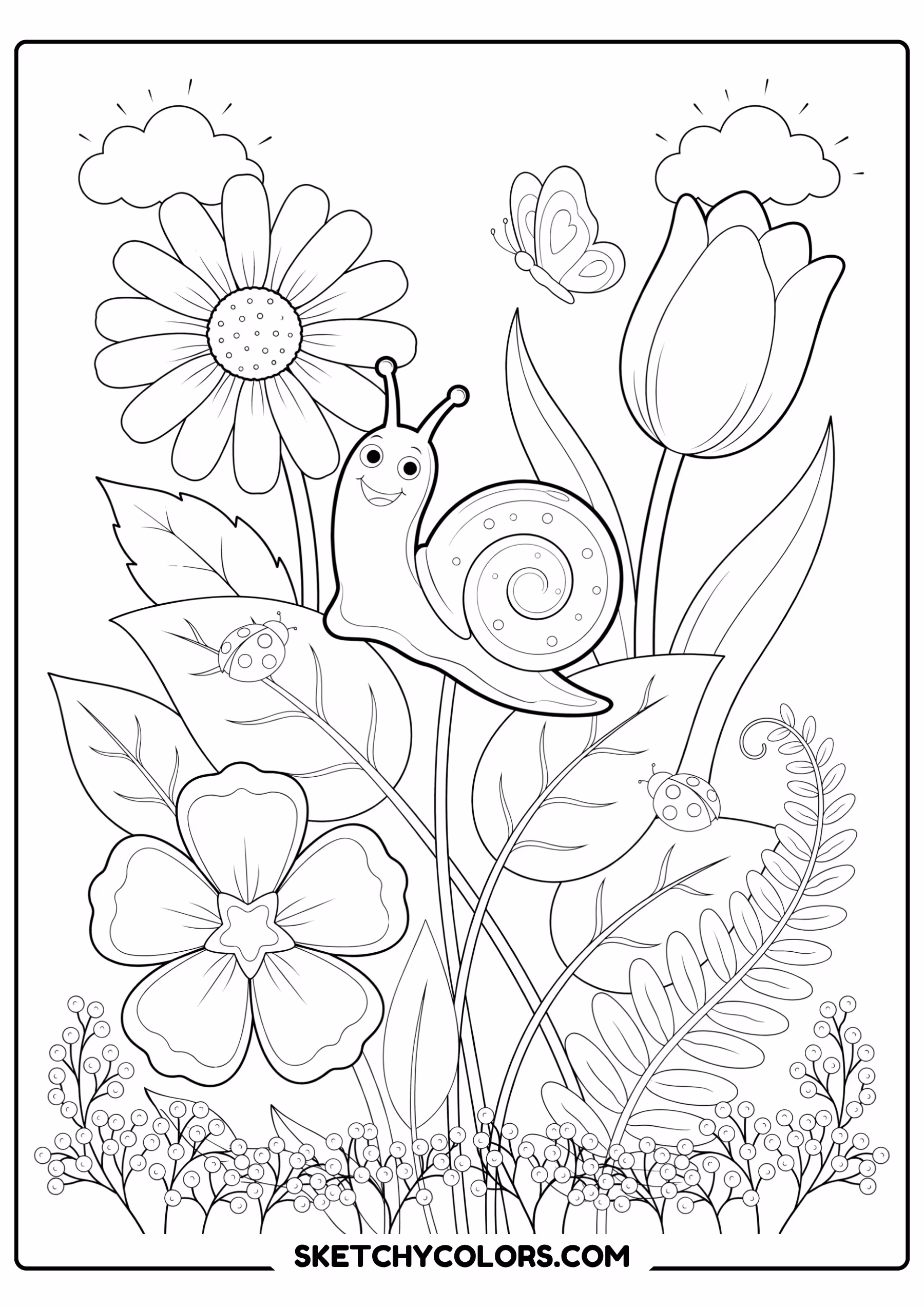 april snail in the garden coloring sheet free printable