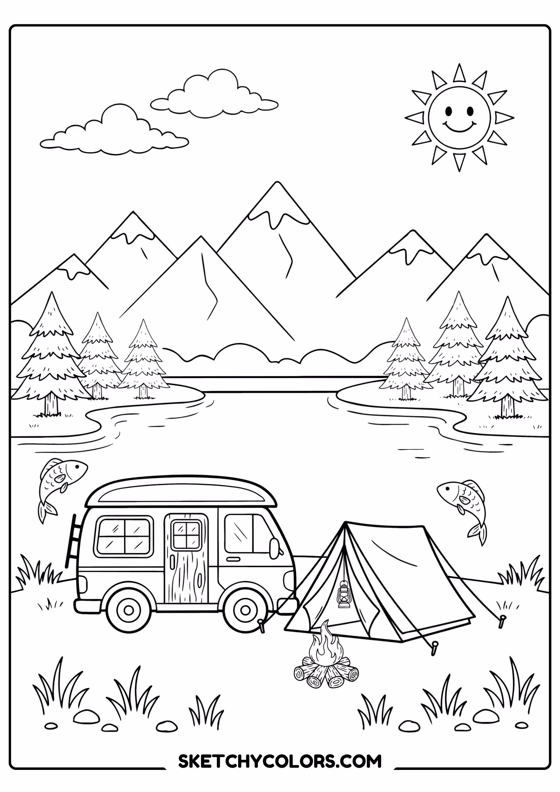 car camping car coloring sheet free printable