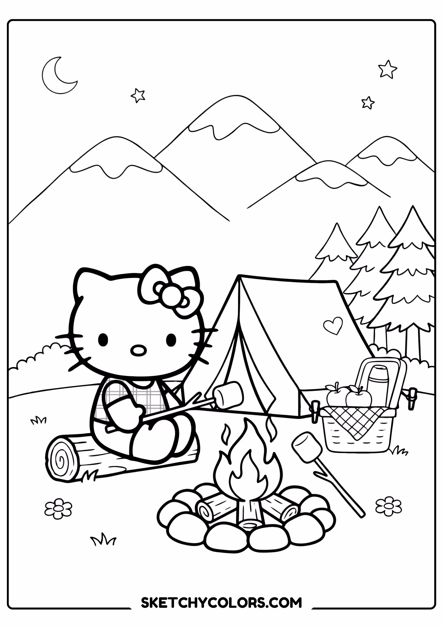 hello kitty camping coloring sheet free printable