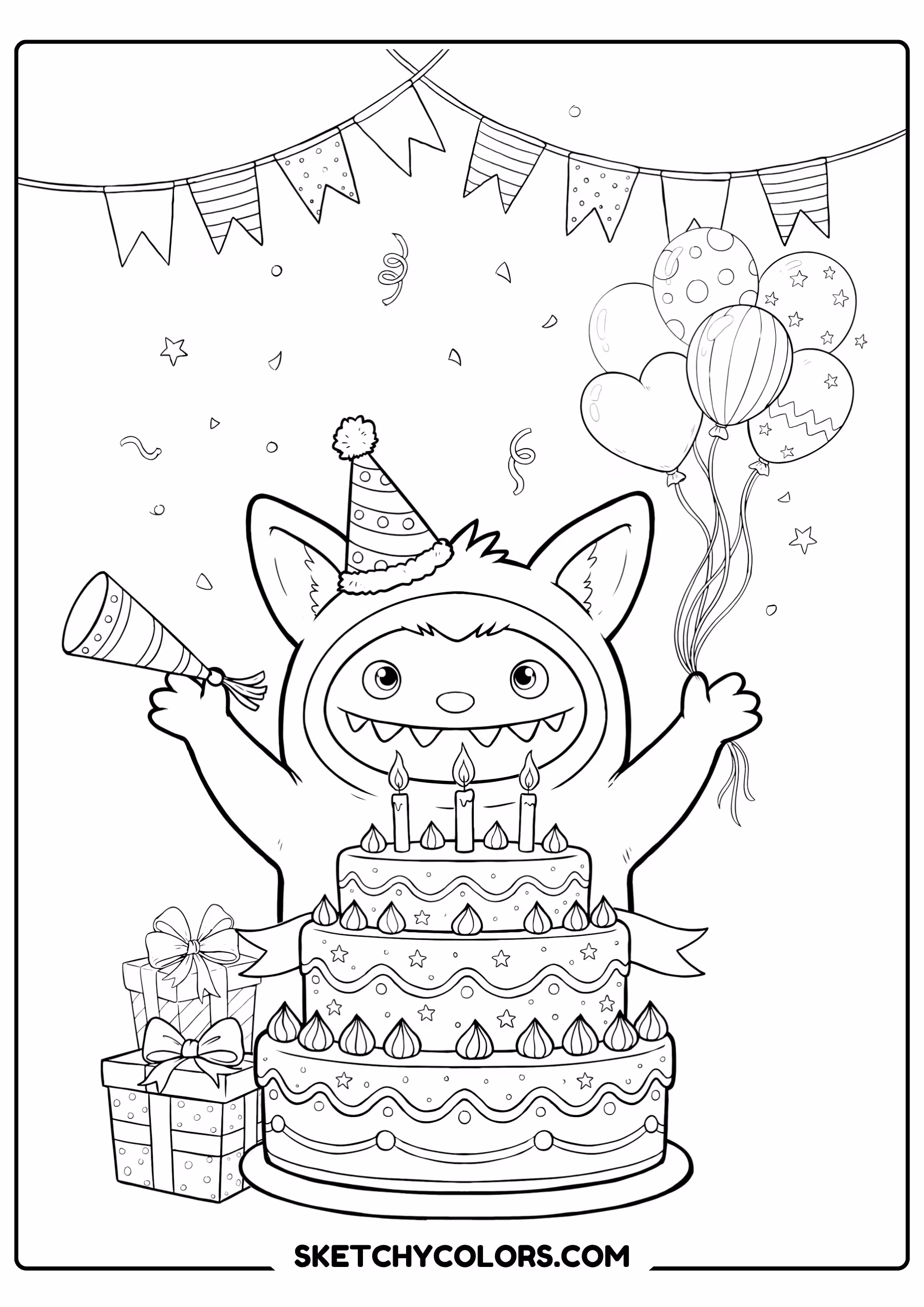labubu birthday party coloring sheet free printable