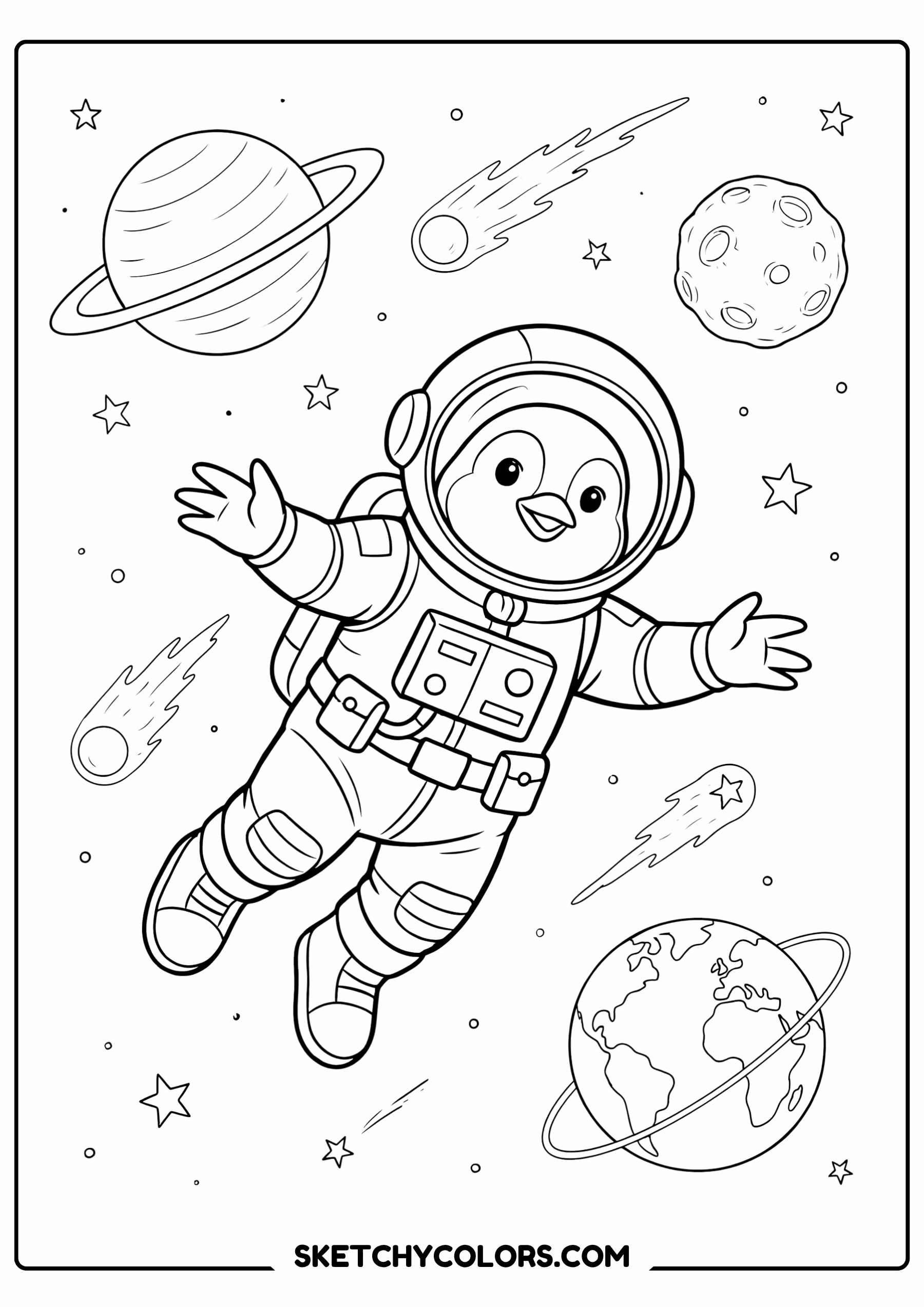 penguin astronaut coloring sheet free printable