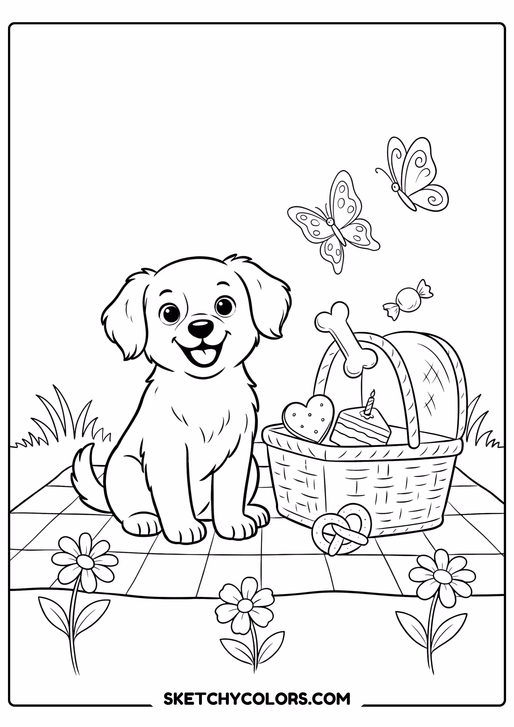 puppy picnic coloring sheet free printable
