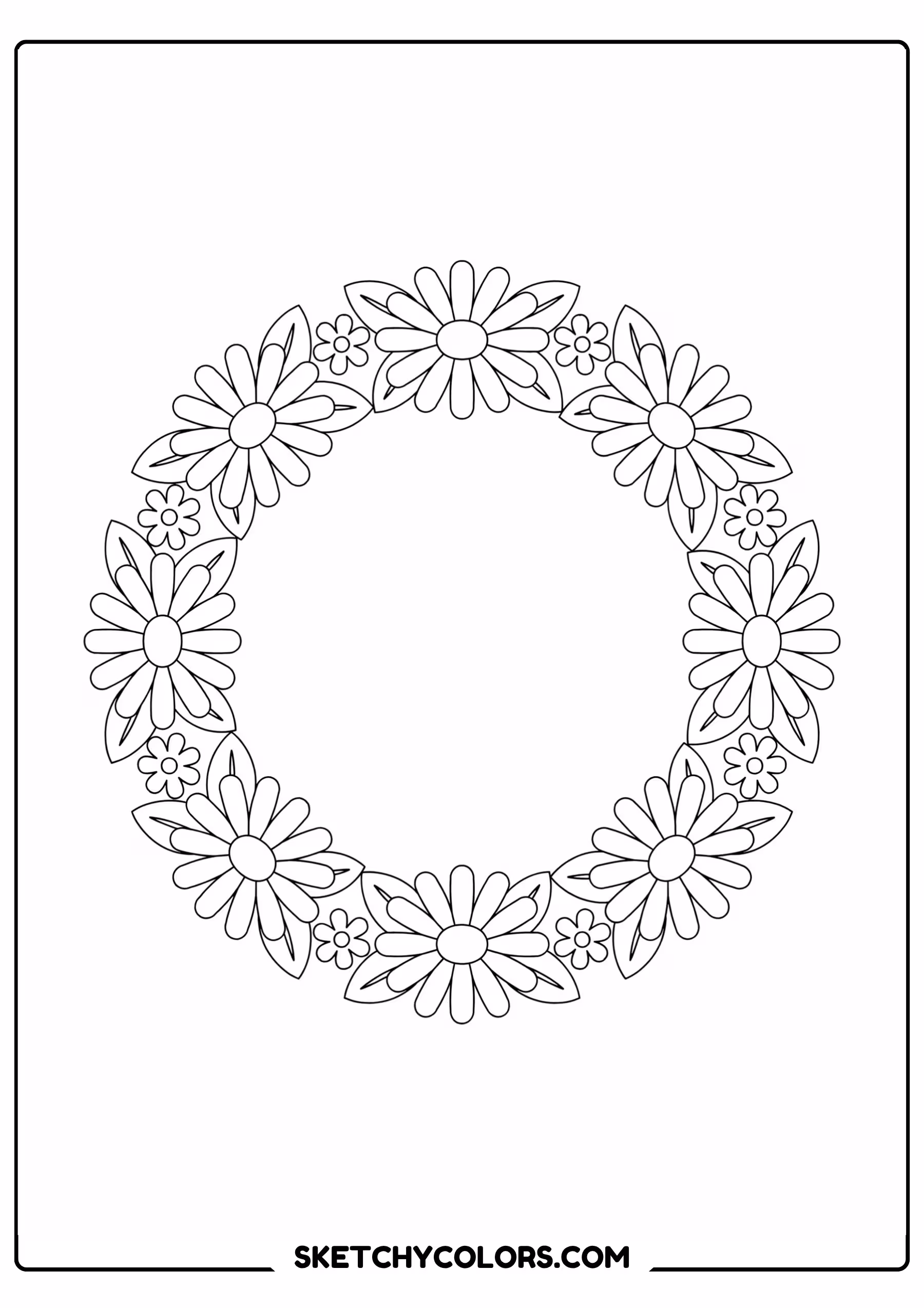 daisy coloring page decorative daisy wreath leaves free printable for kids