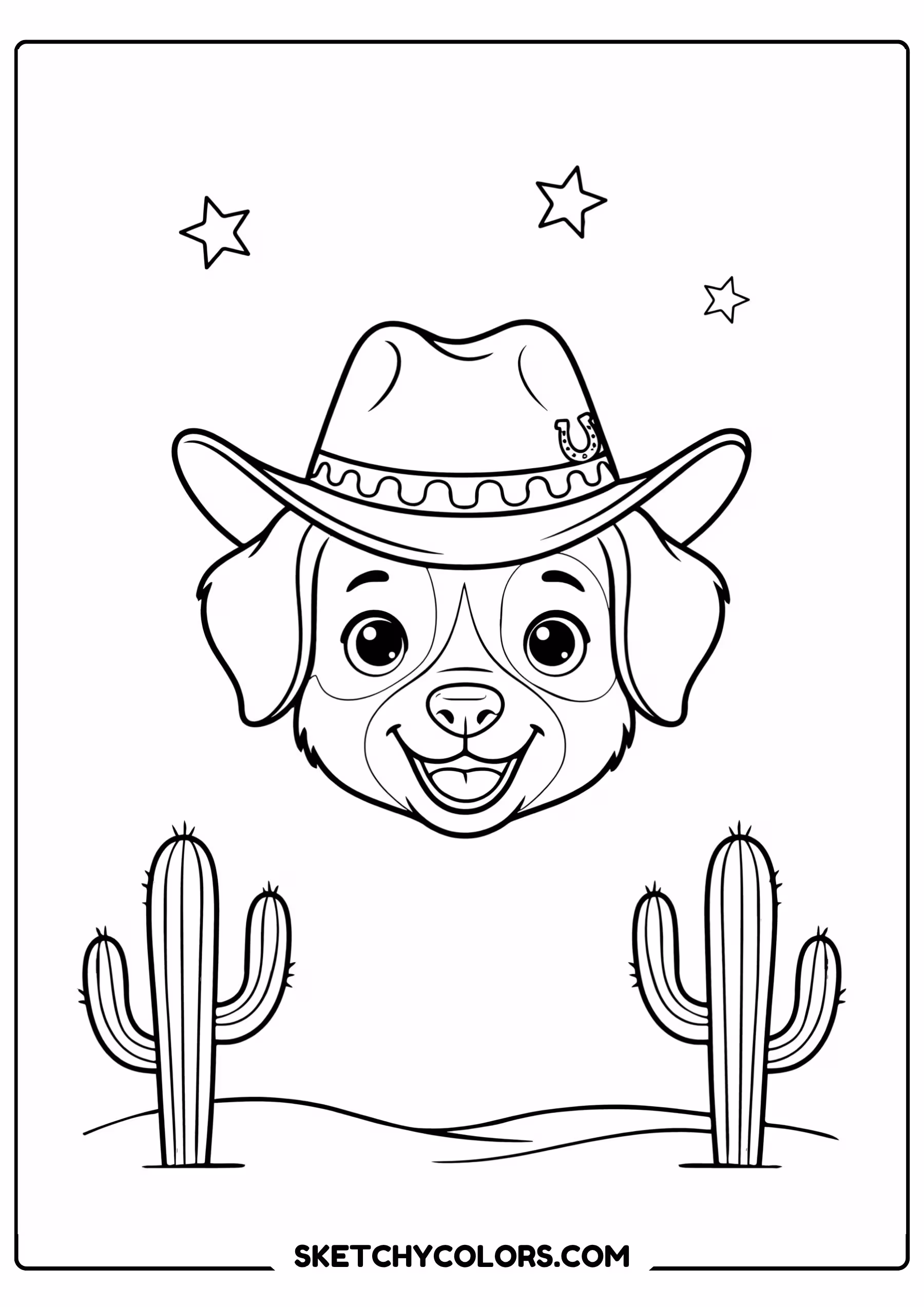 dog coloring page cowboy puppy hat free printable for kids