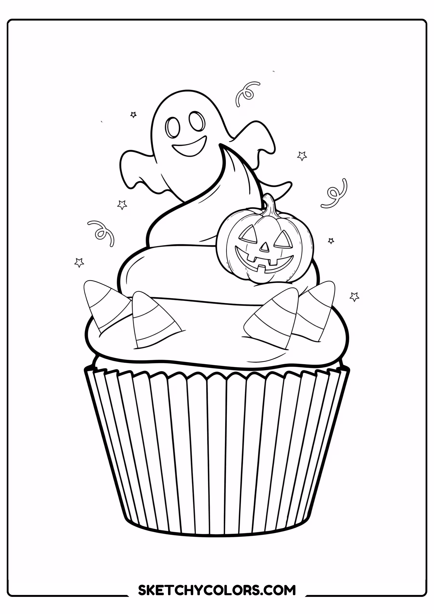 halloween coloring page ghost cupcake pumpkin free printable for kids