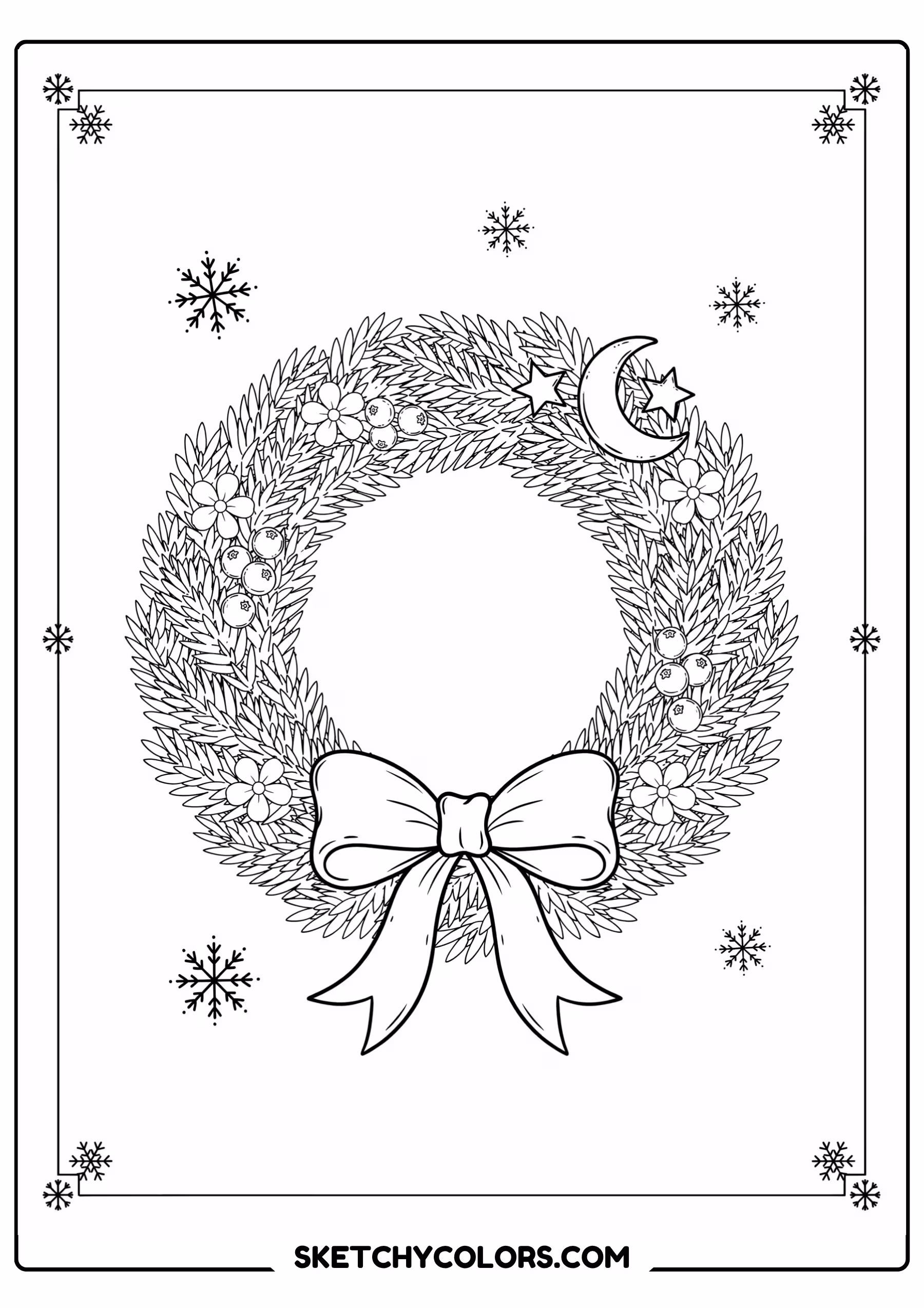 january coloring page winter wreath pine bows free printable for kids