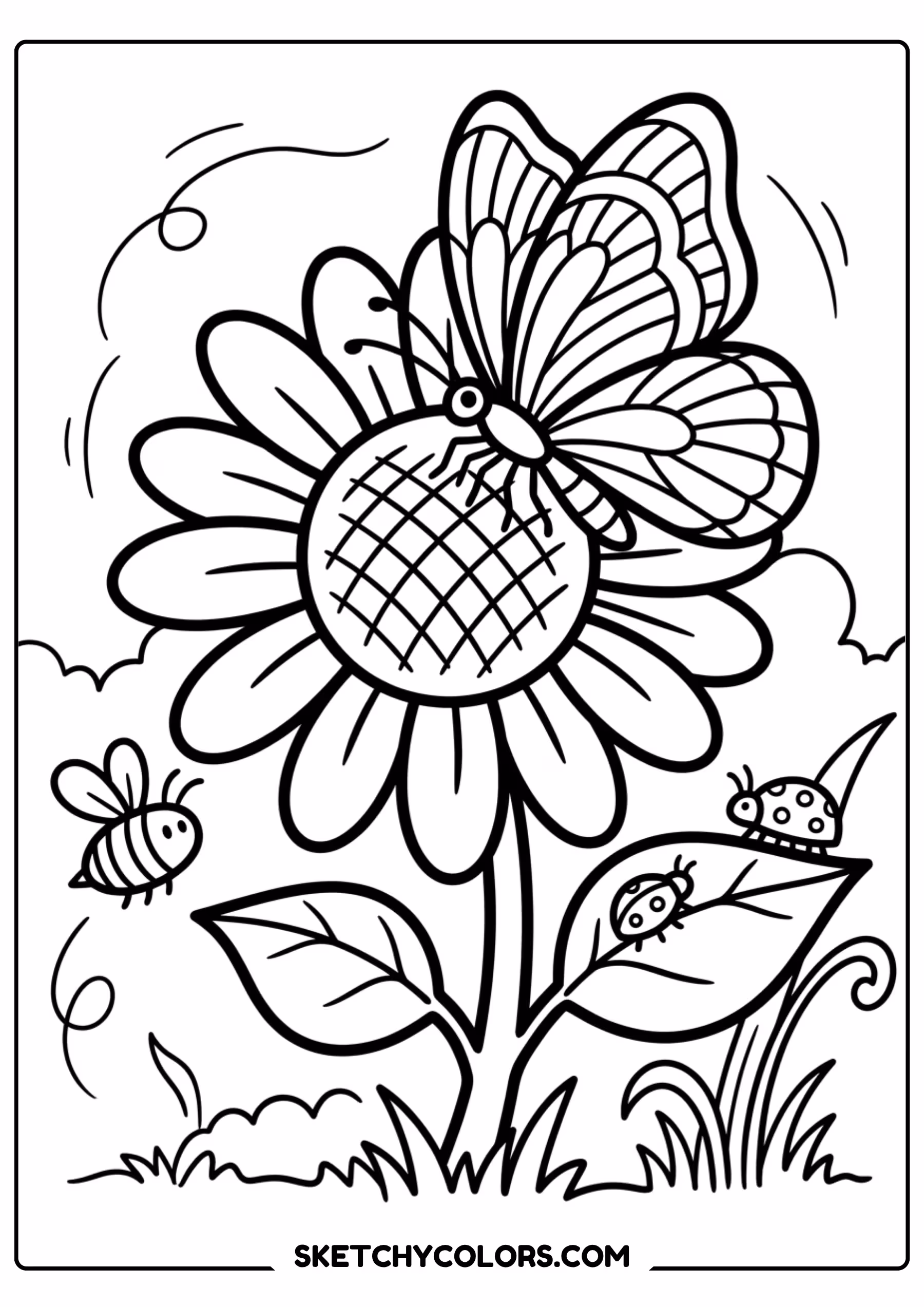 sunflower rainbow butterfly coloring page printable