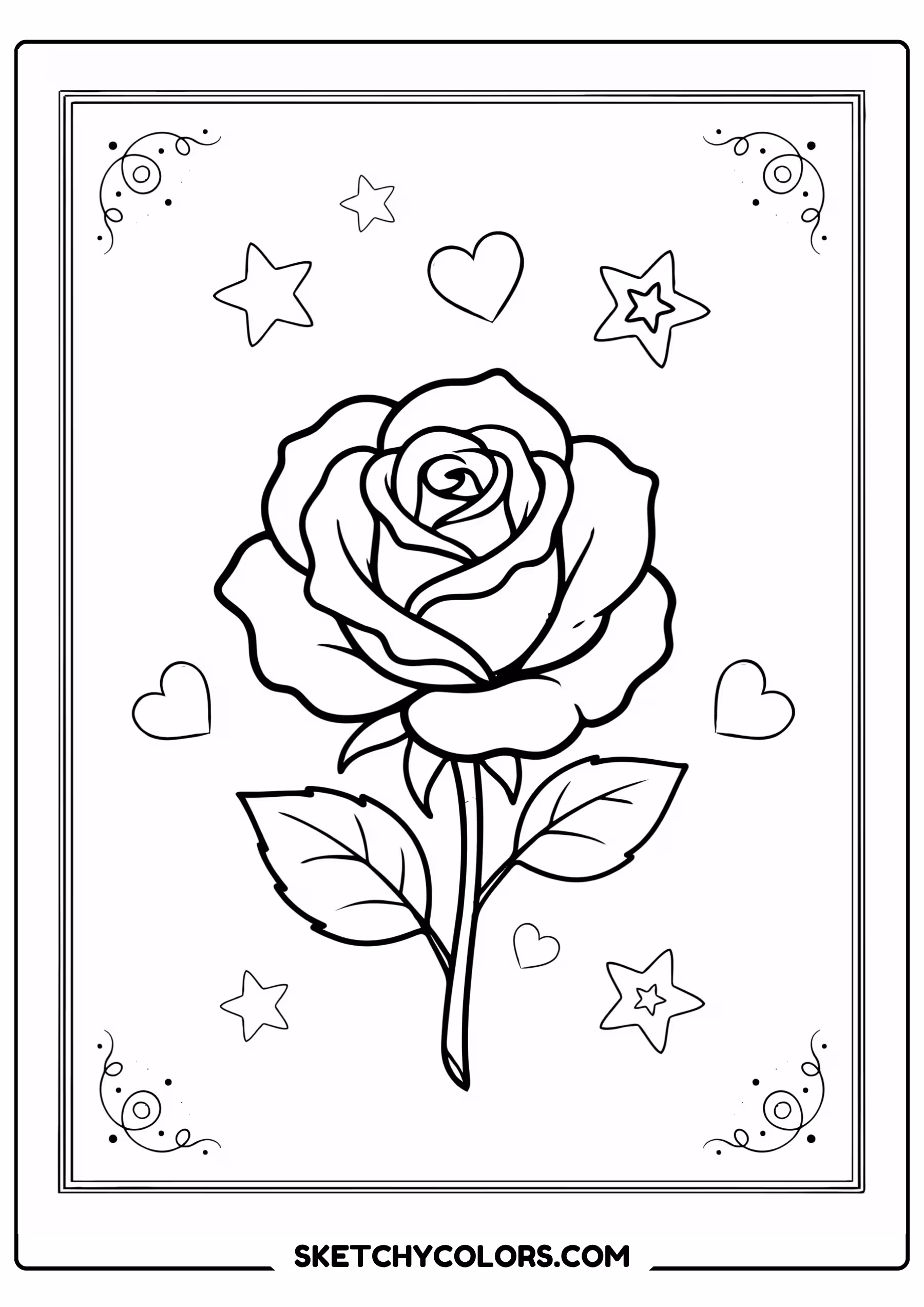rose coloring page stars hearts central bloom free printable for kids