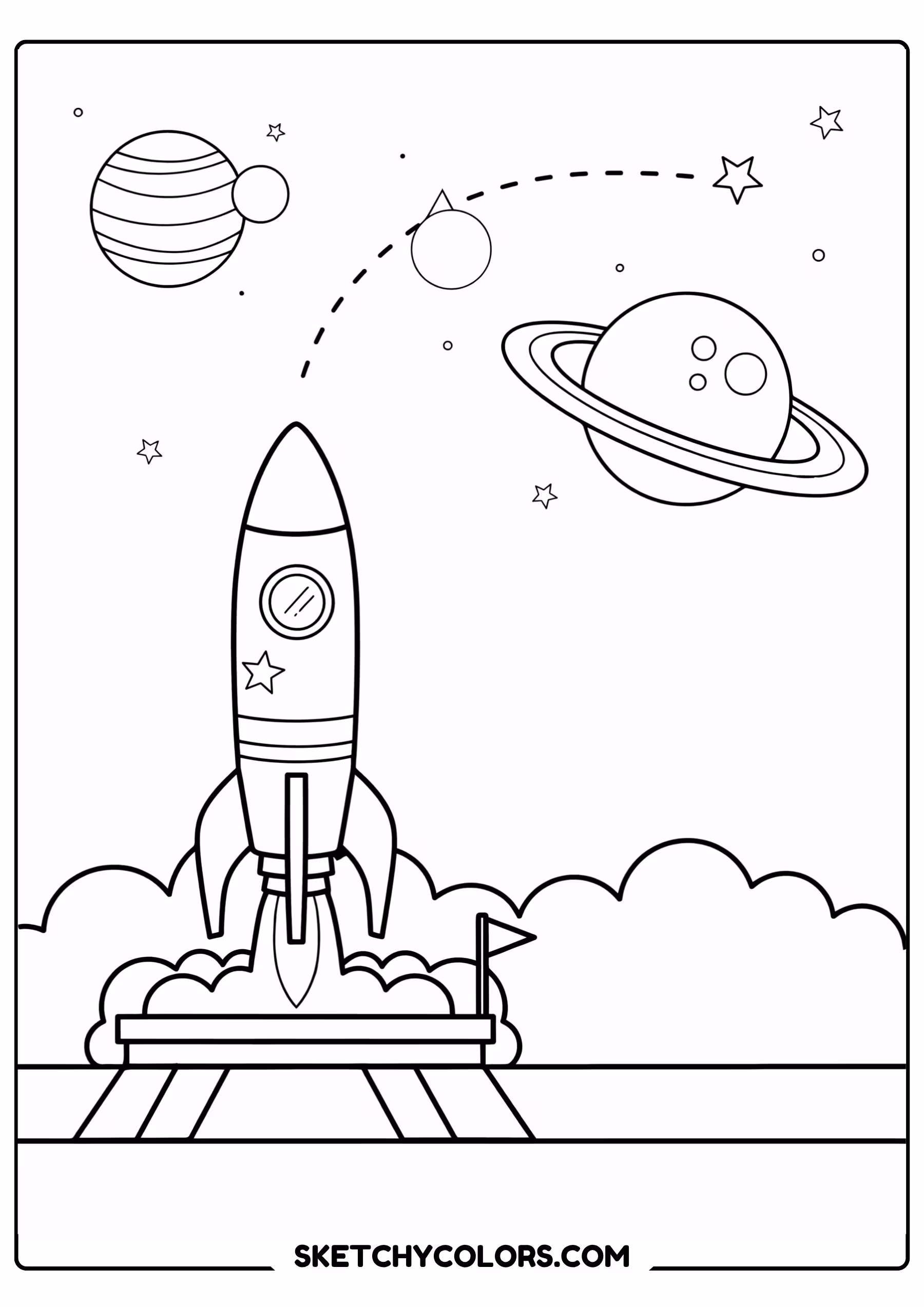 solar system coloring page rocket launch planets free printable for kids