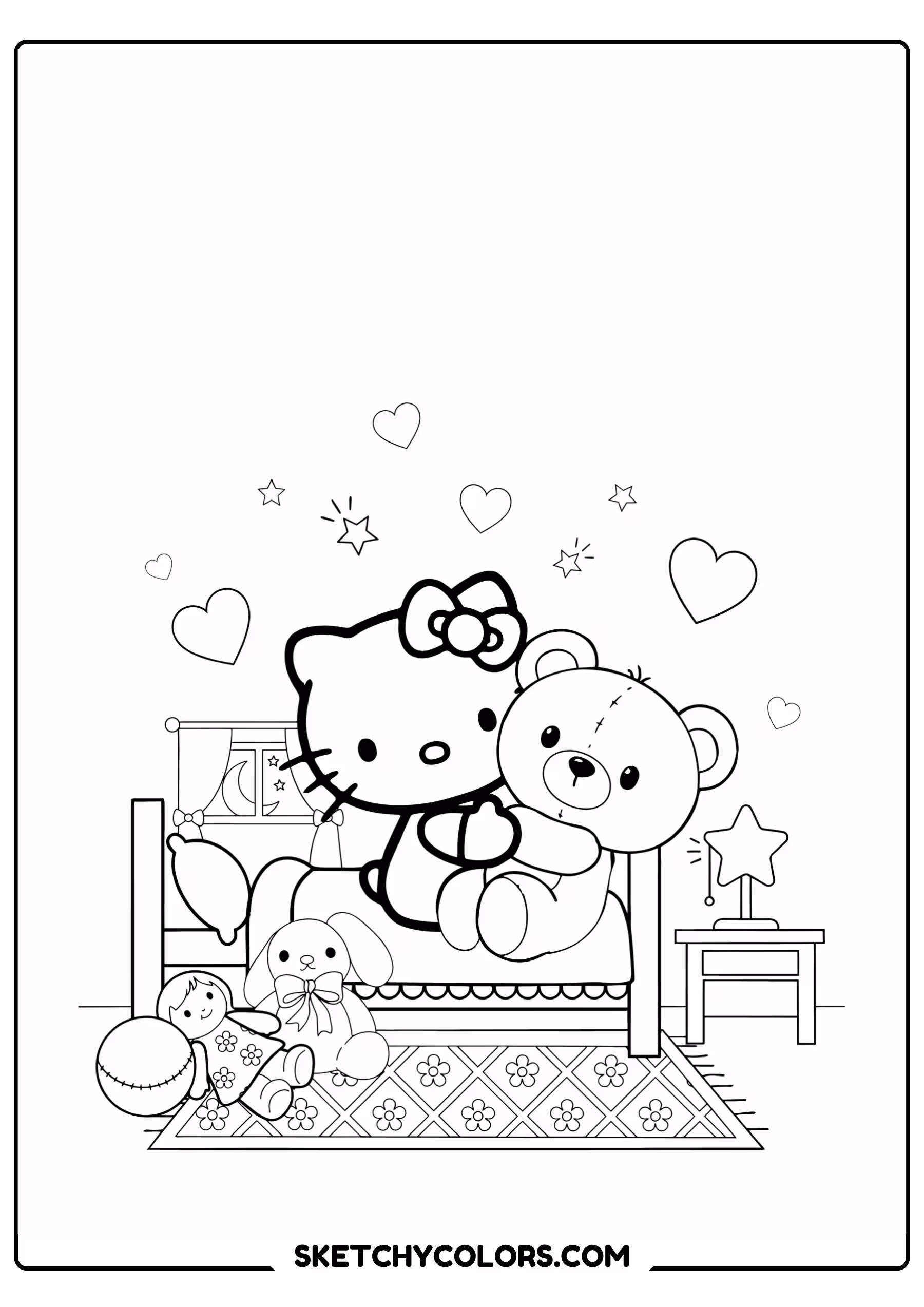 hello kitty teddy bear free kids coloring printable