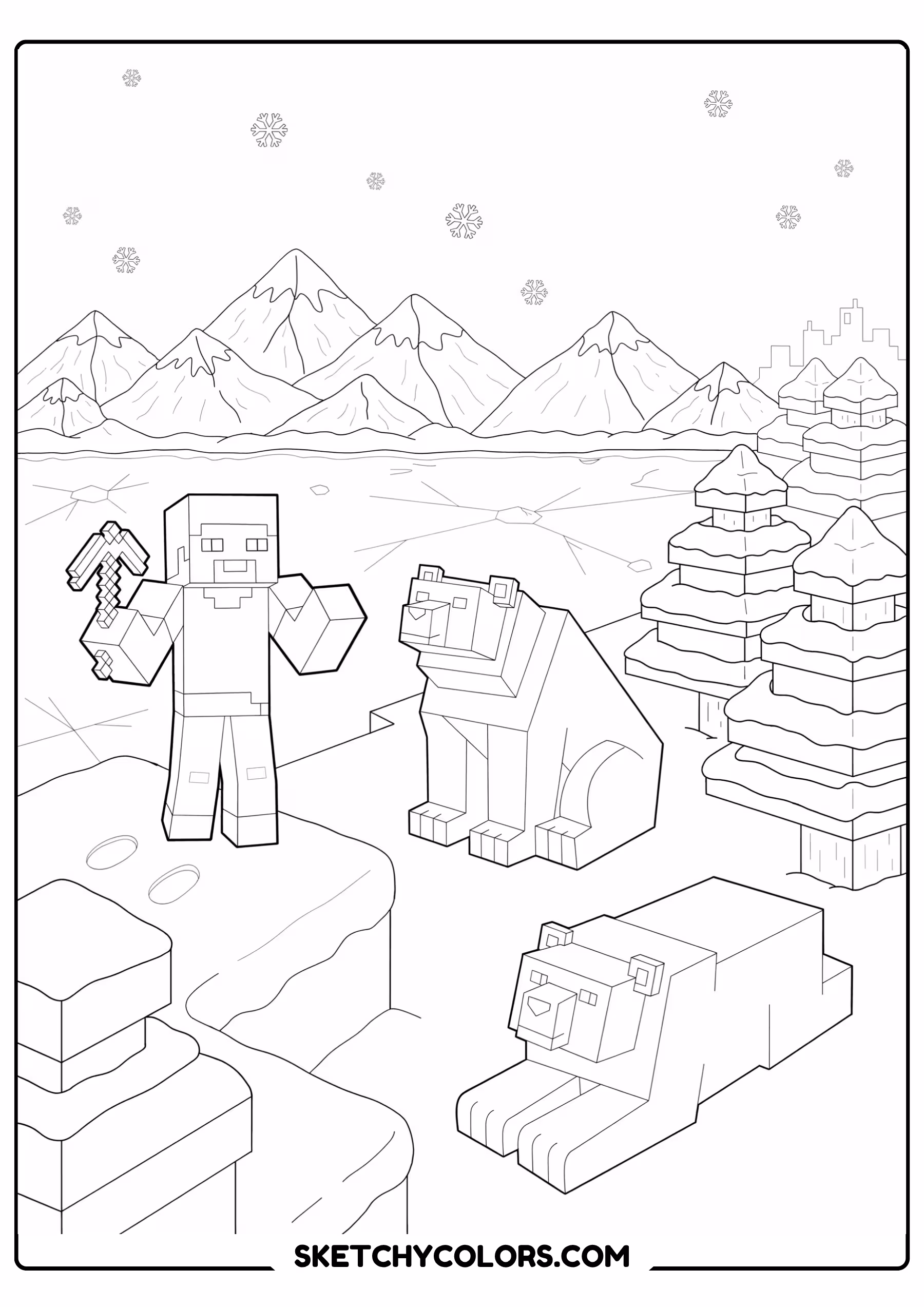 minecraft snow biome free kids coloring printable