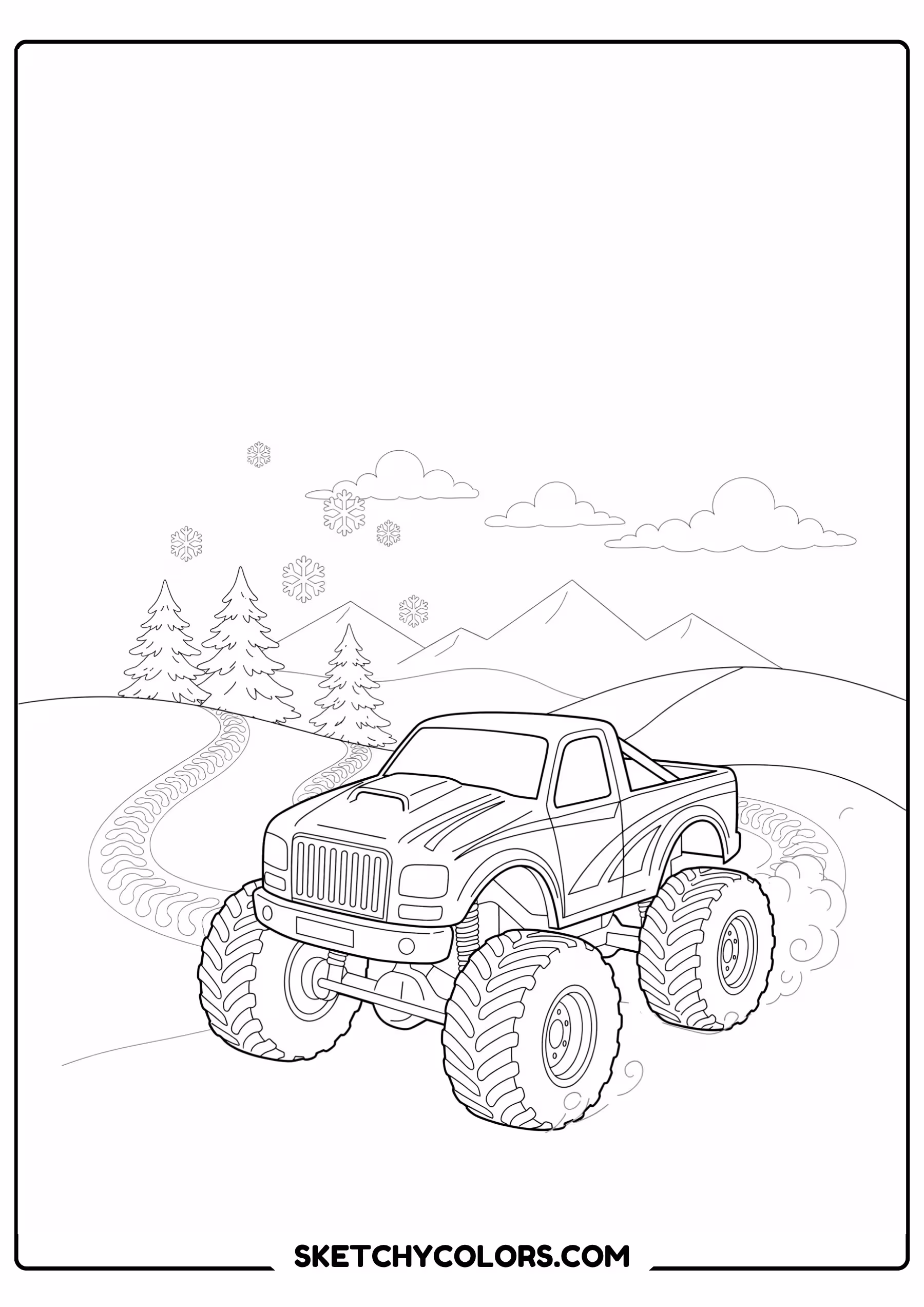 monster truck in the snow free kids coloring printable