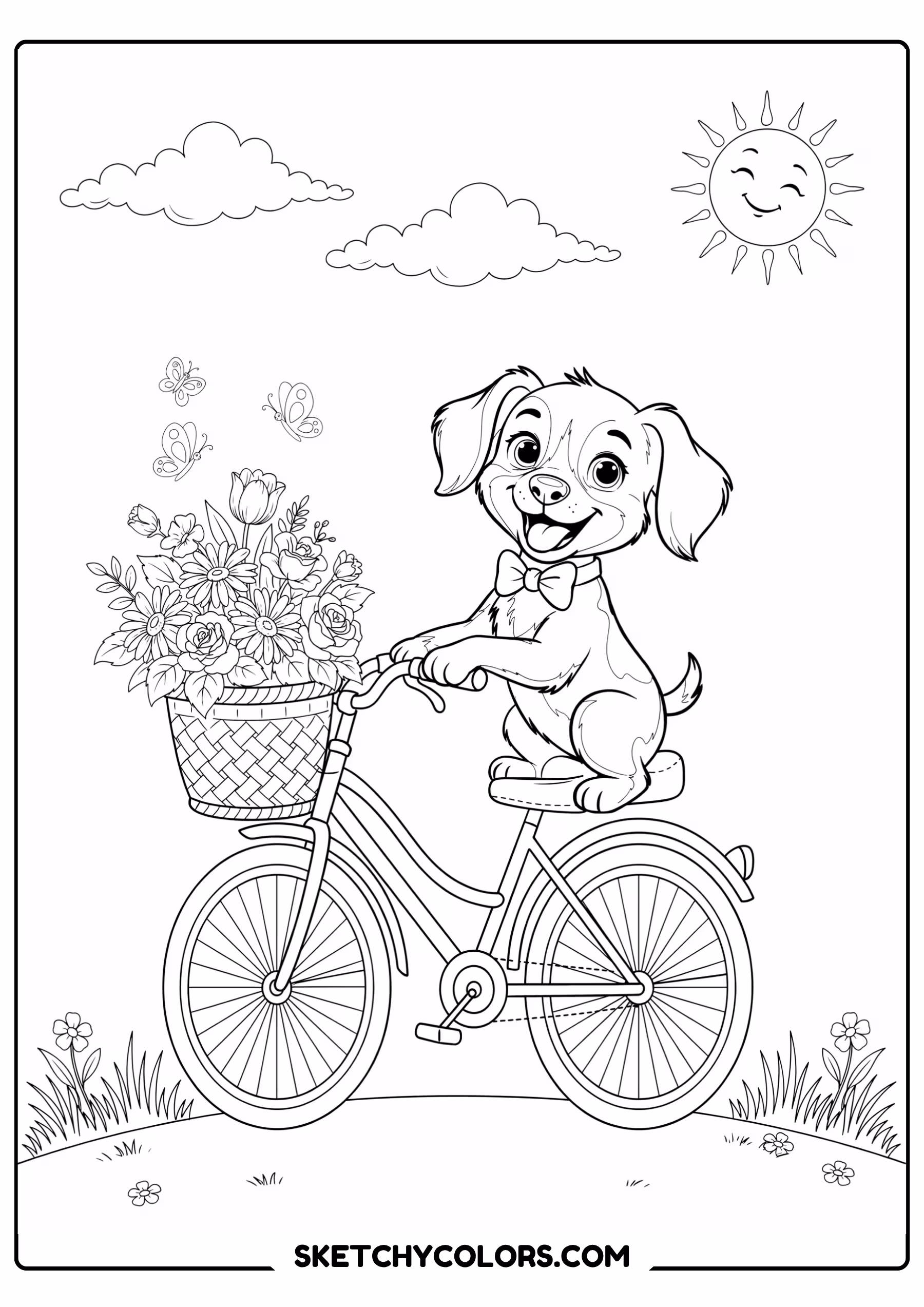 puppy on a bicycle free kids coloring printable