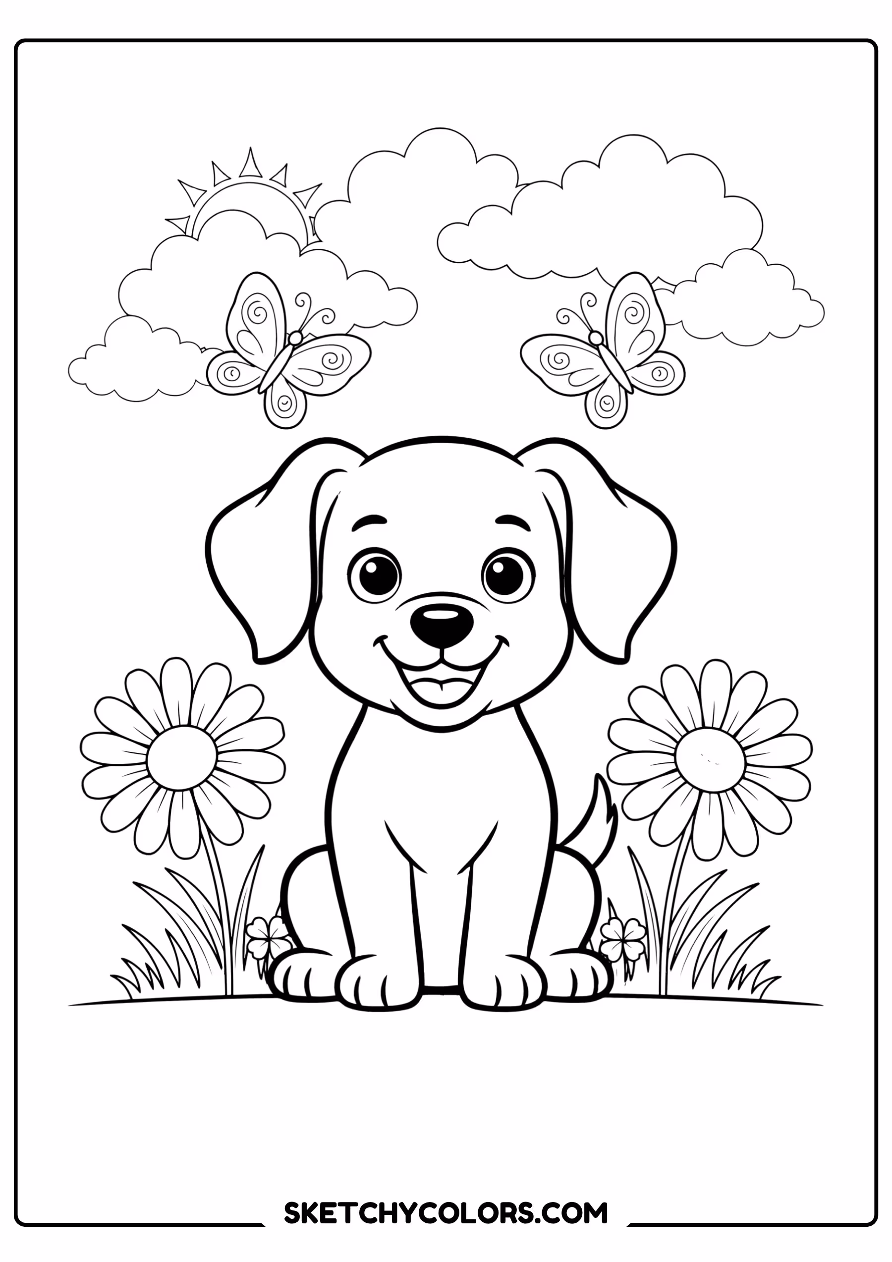 puppy in the flower garden free printable for kids