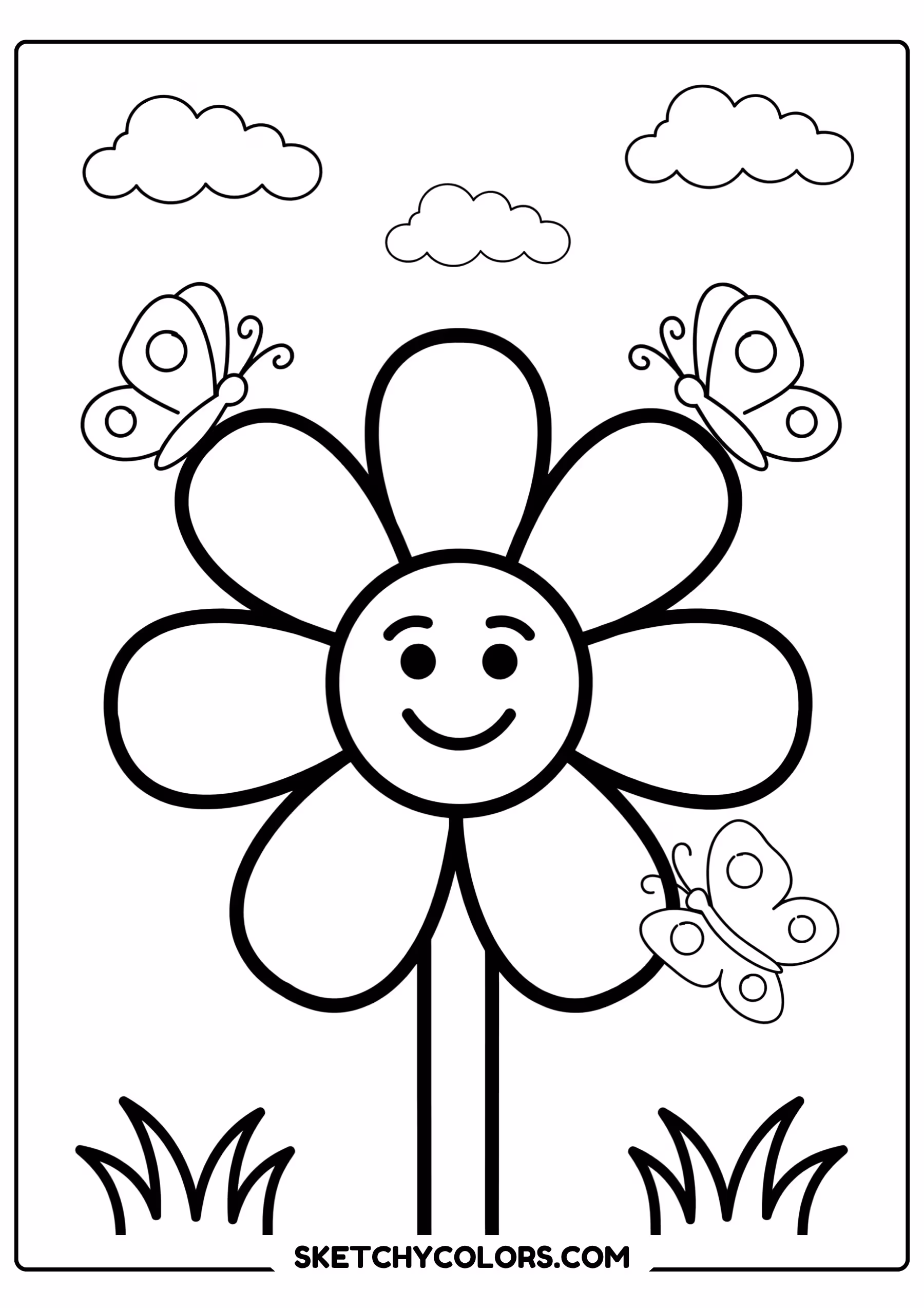 daisy coloring page smiling daisy butterflies free printable pdf