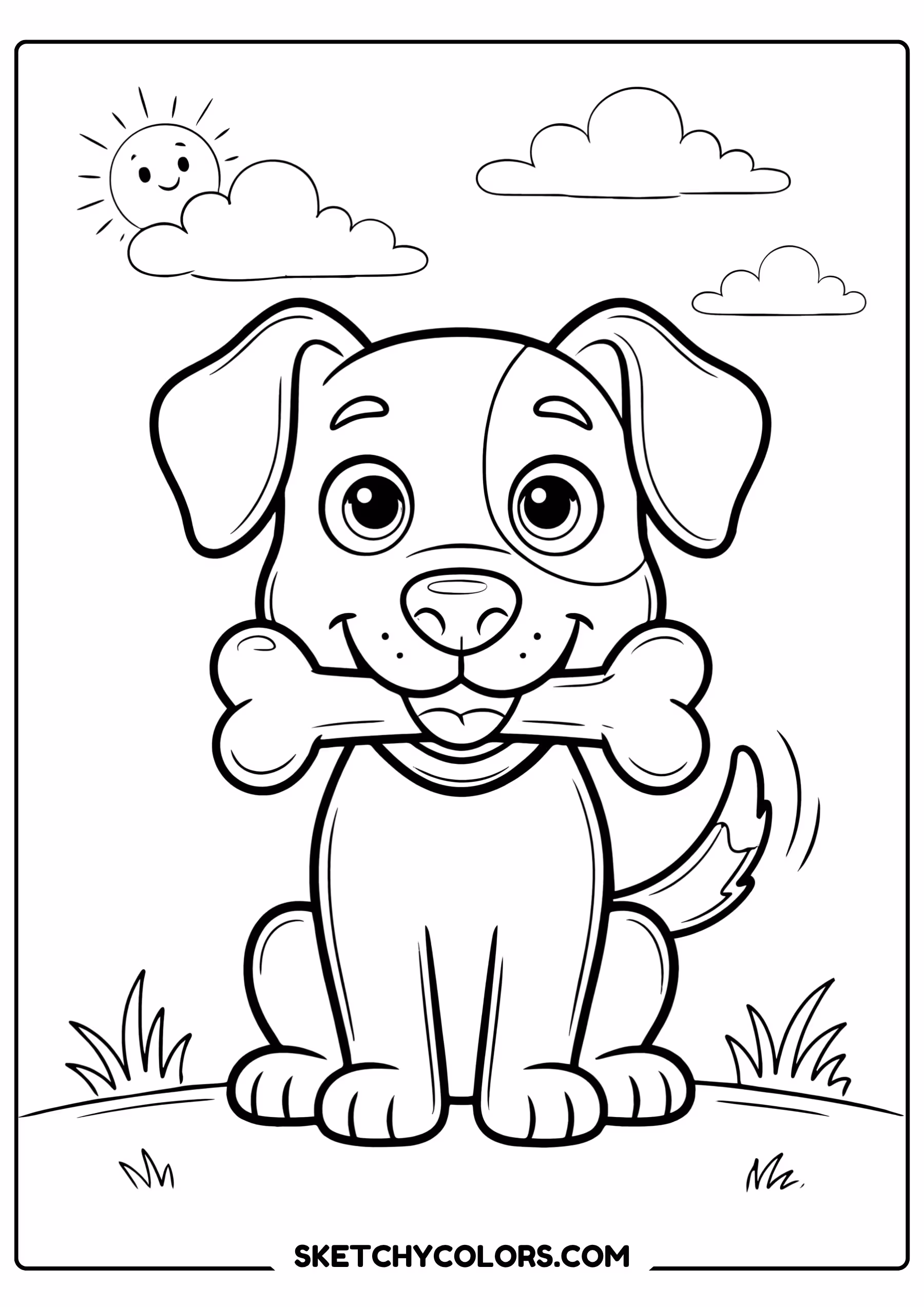 dog coloring page puppy with bone free printable pdf