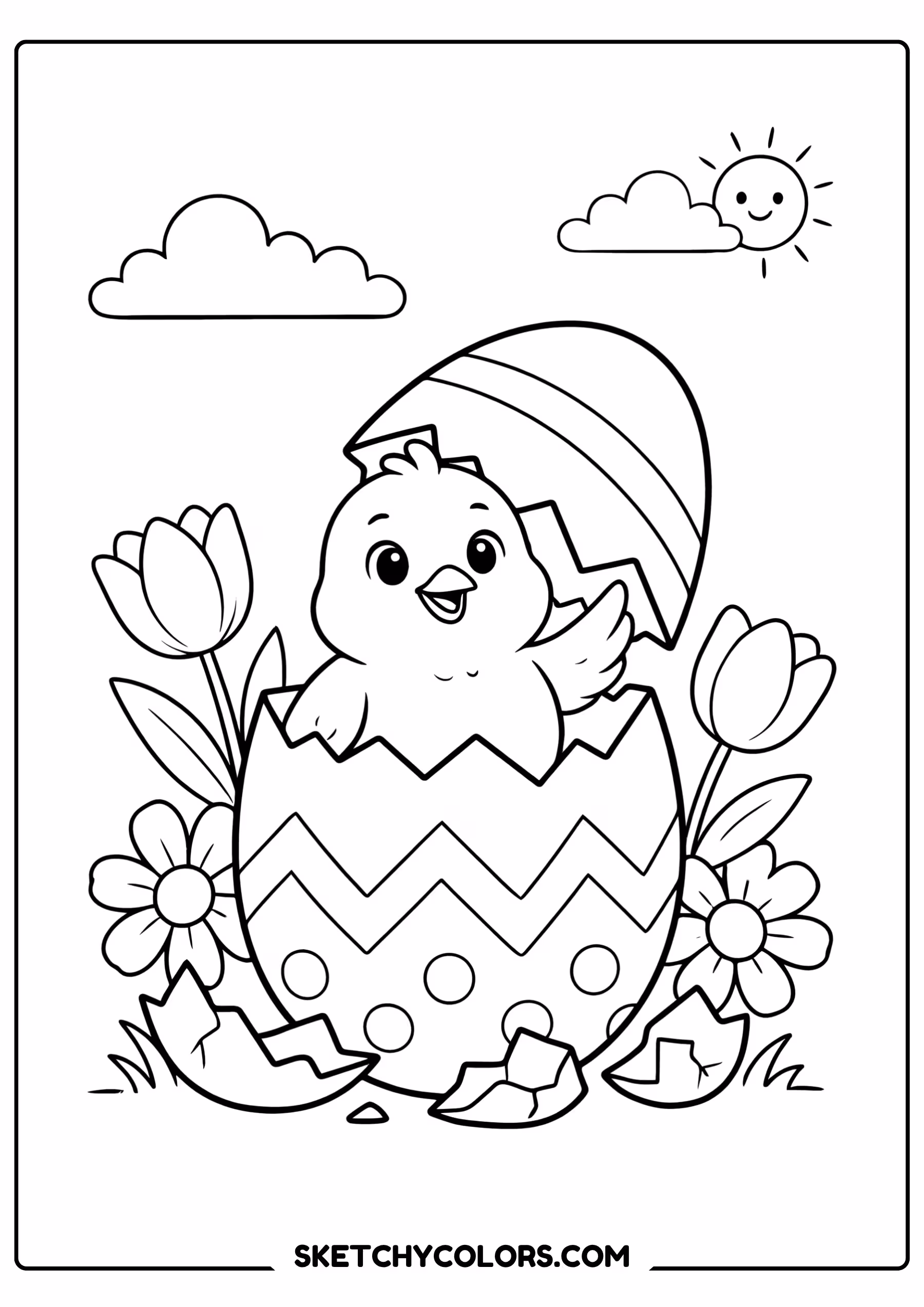easter coloring page baby chick hatching egg free printable pdf
