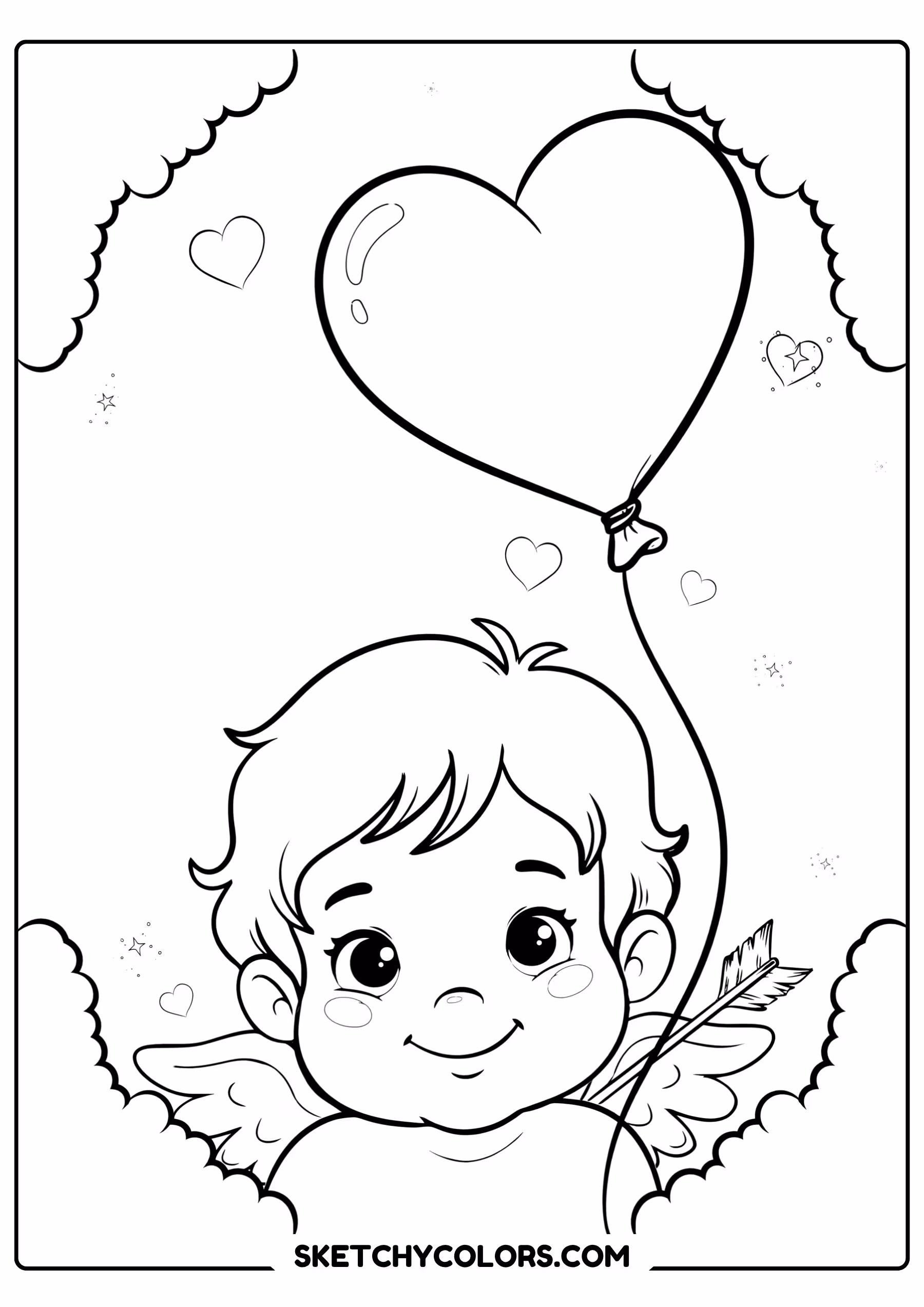 february coloring page cupid heart balloon free printable pdf