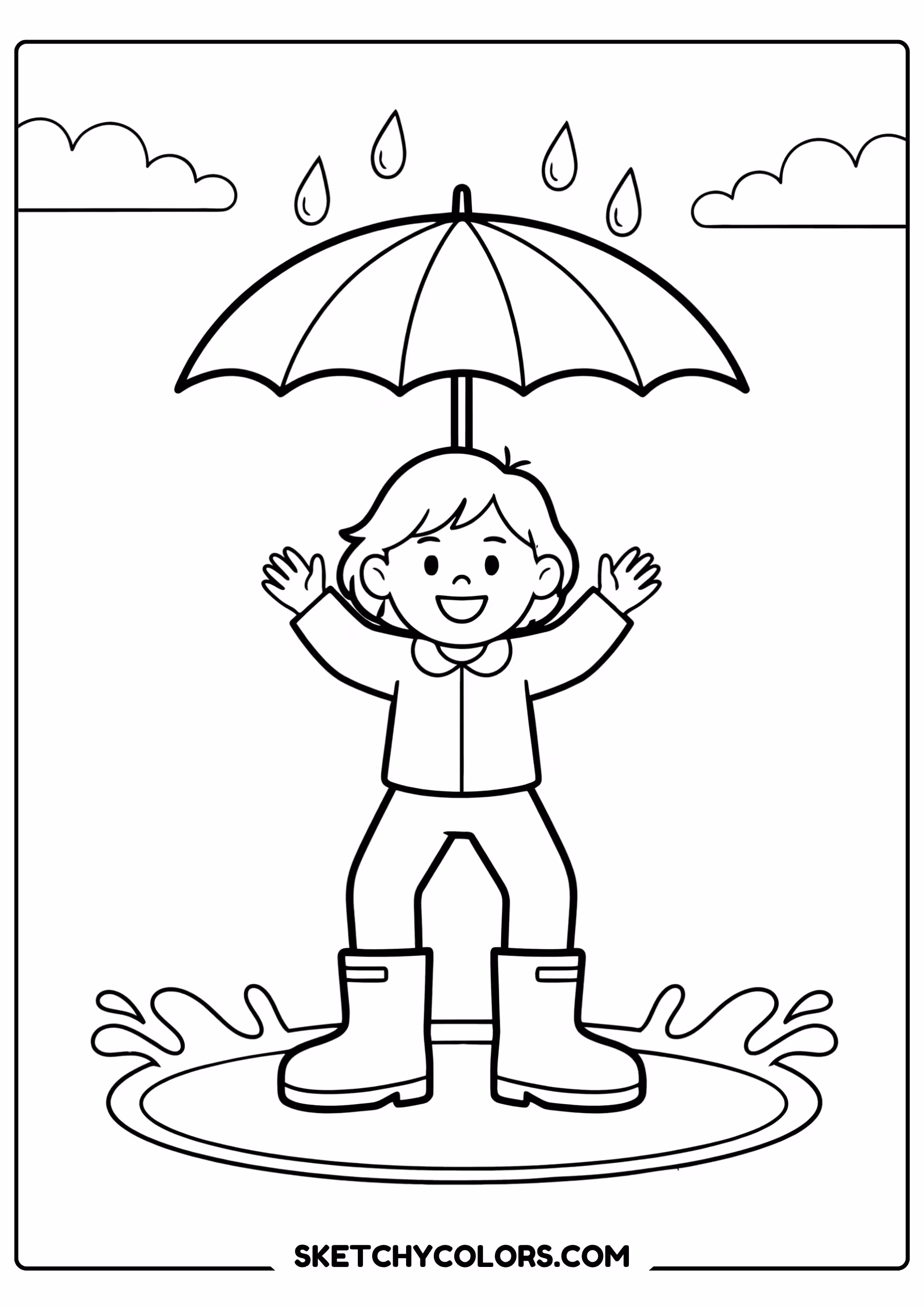 march coloring page child rain puddle boots free printable pdf