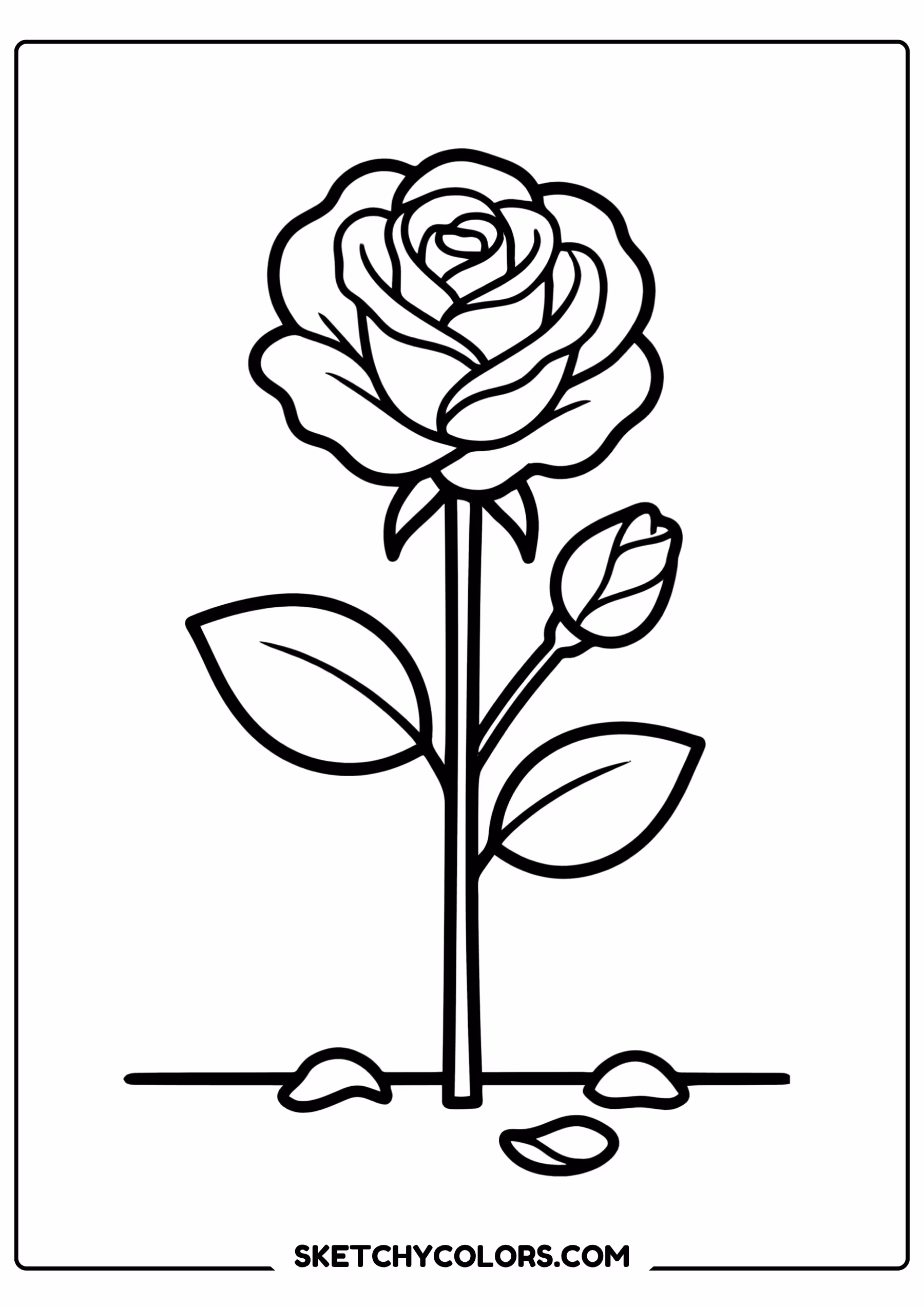rose coloring page long stem rose upright petals free printable pdf