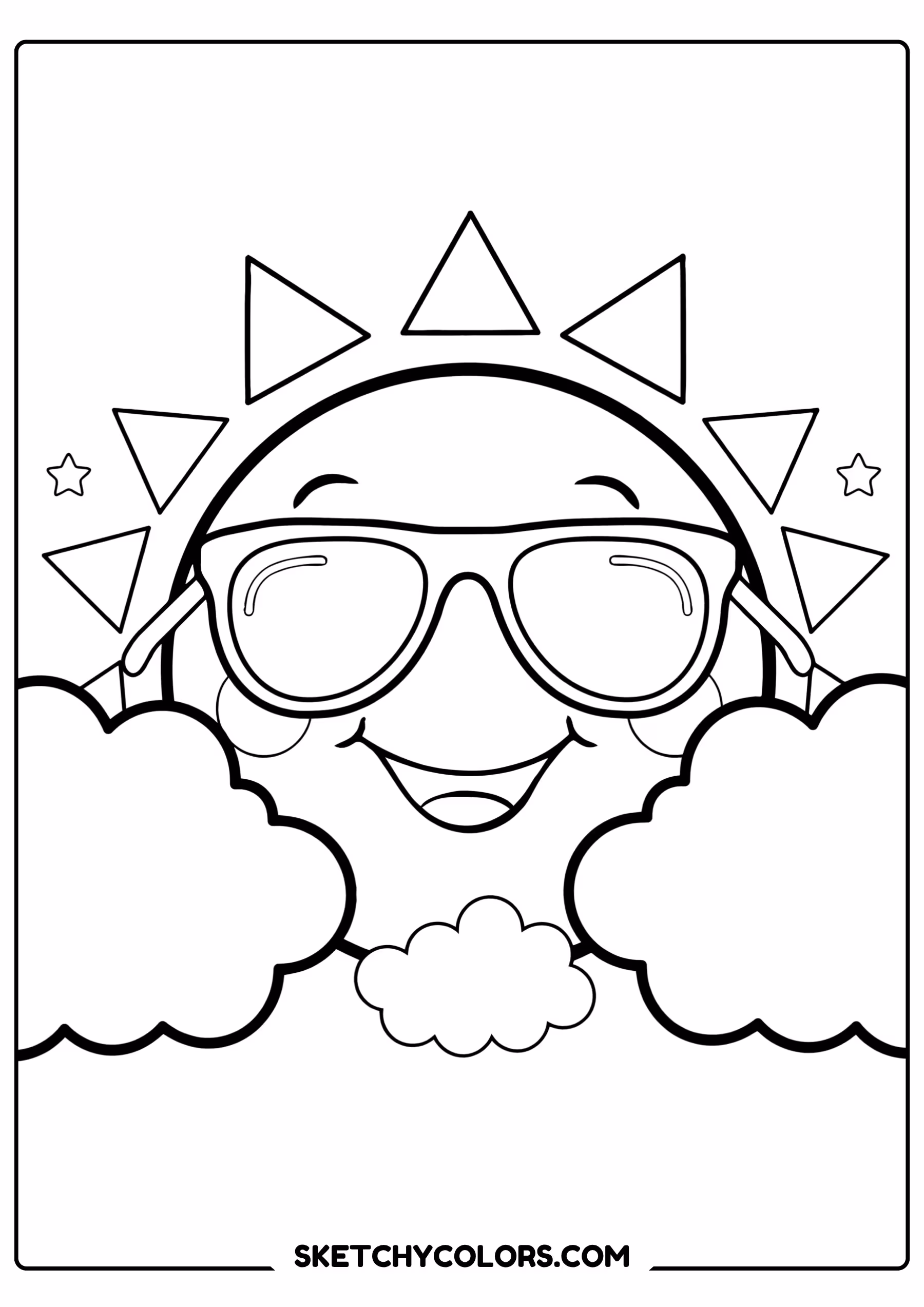 summer coloring page smiling sun sunglasses clouds free printable pdf