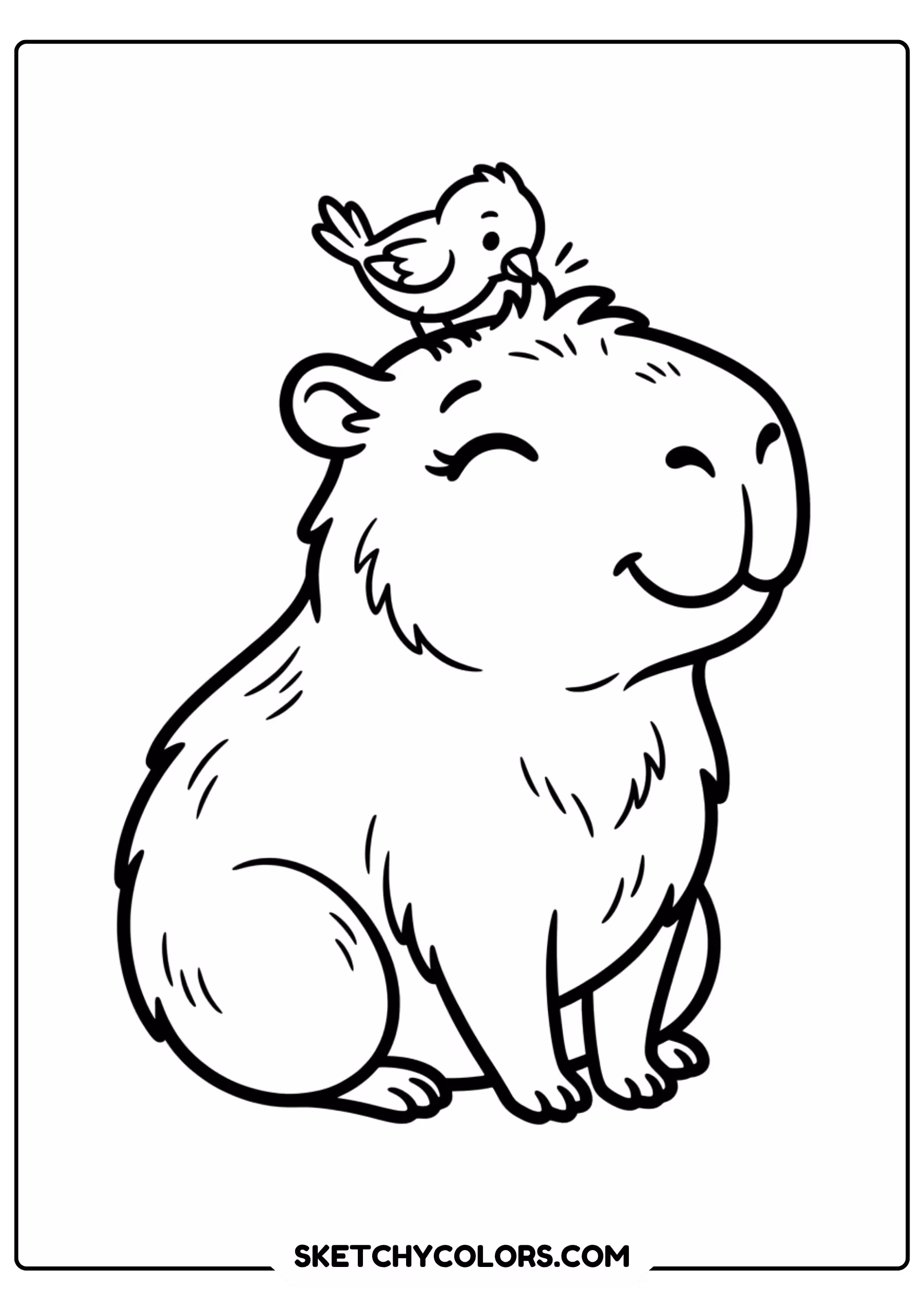 capybara bird on head free printable coloring page for kids