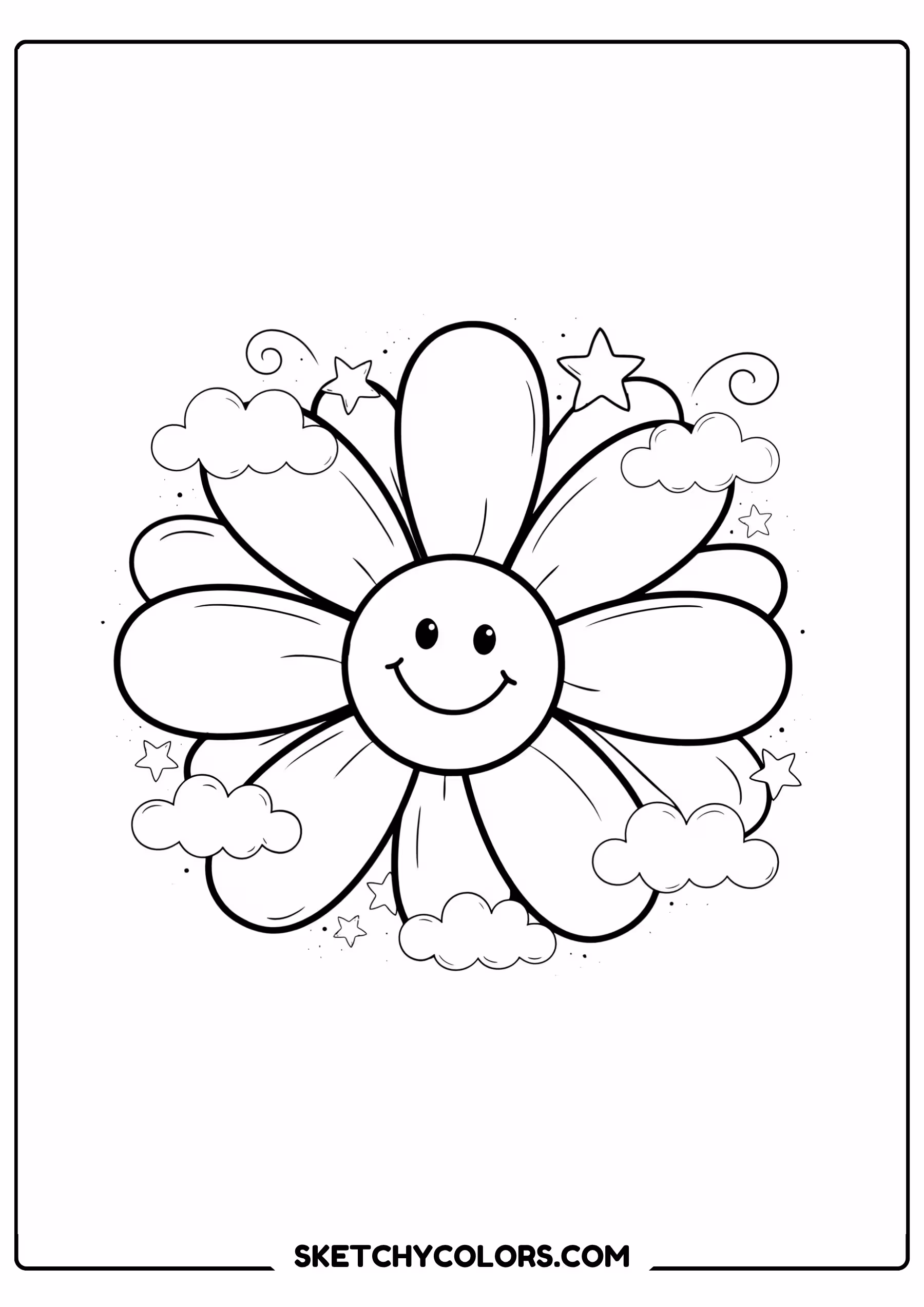 daisy coloring page daisy stars clouds whimsical free printable pdf