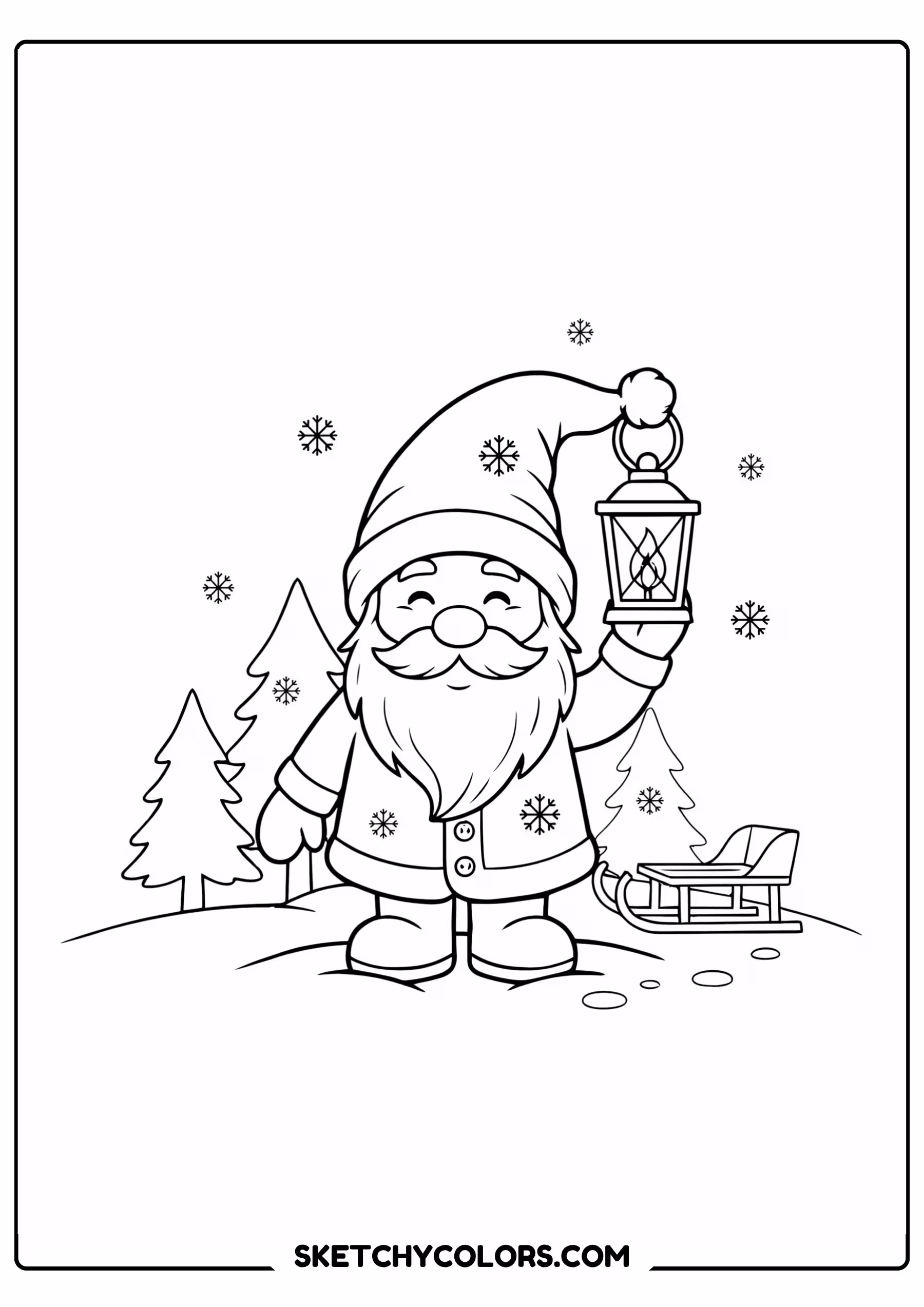 january coloring page winter gnome lantern free printable pdf