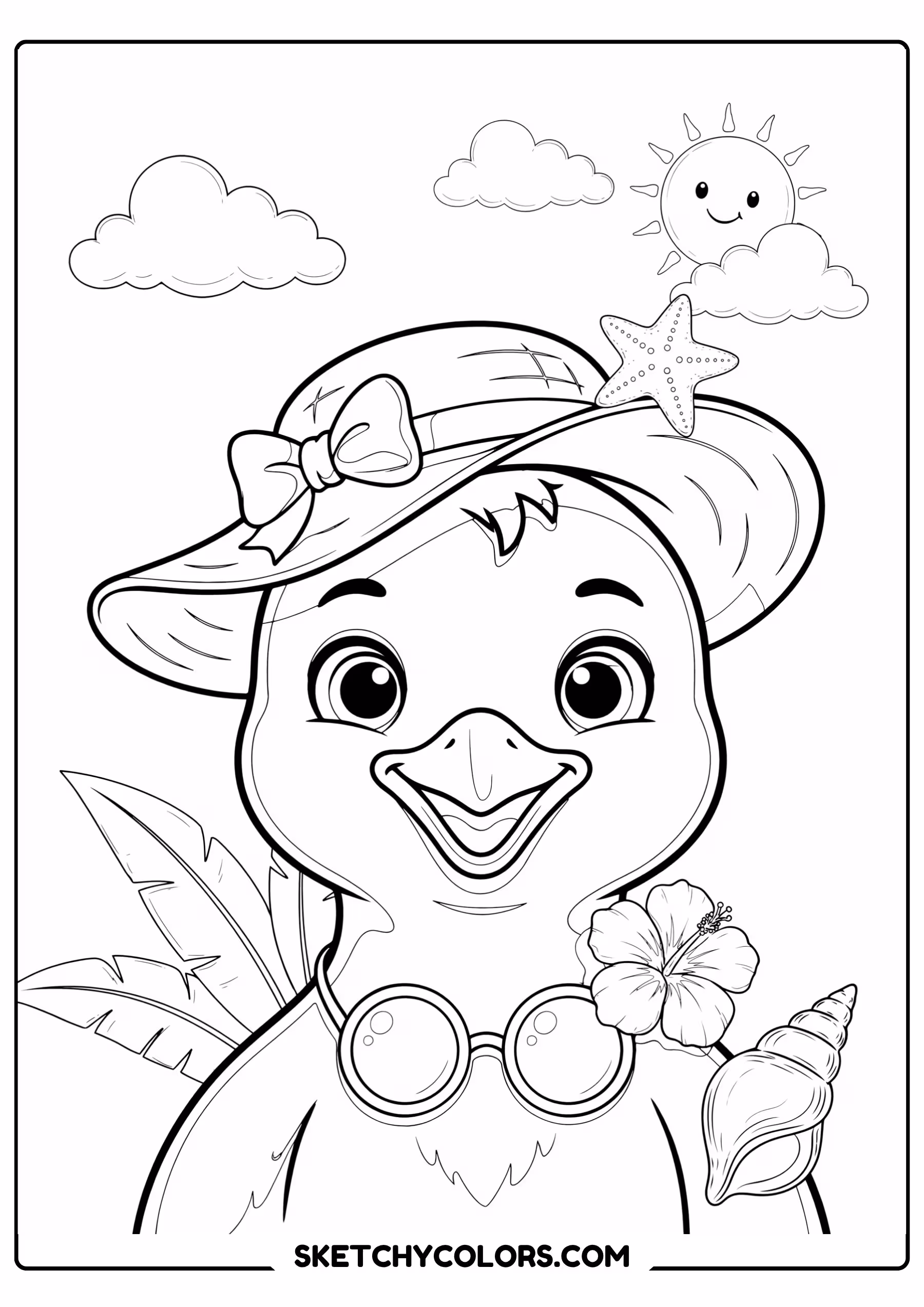 summer coloring page seagull summer hat beach free printable pdf