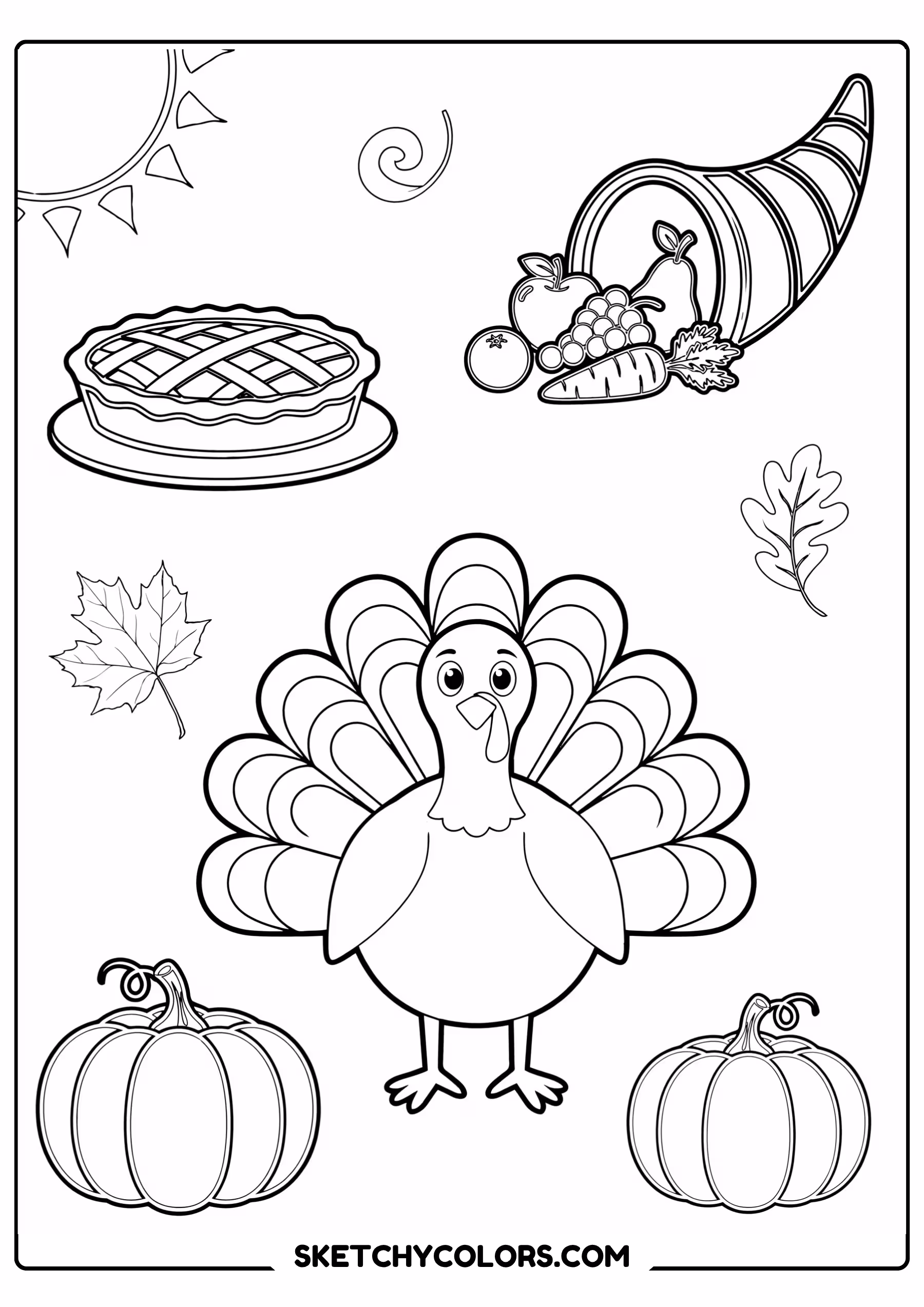 thanksgiving coloring page harvest scene turkey cornucopia free printable pdf