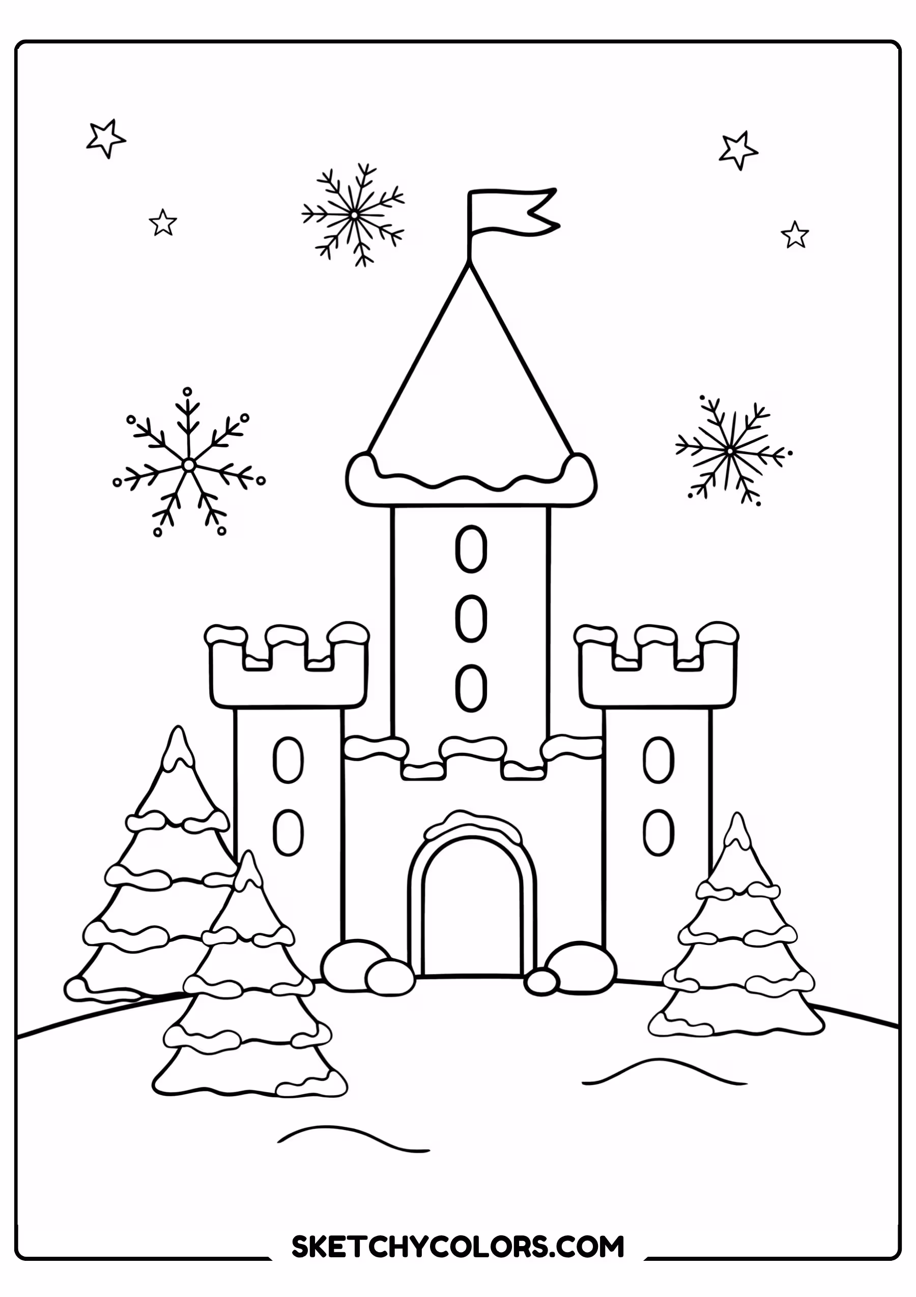 winter castle snow coloring page free printable pdf