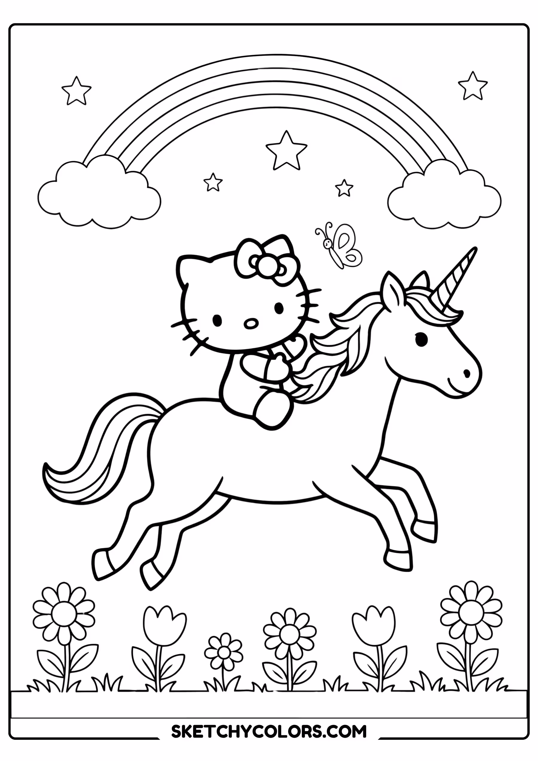 hello kitty unicorn ride printable coloring page pdf