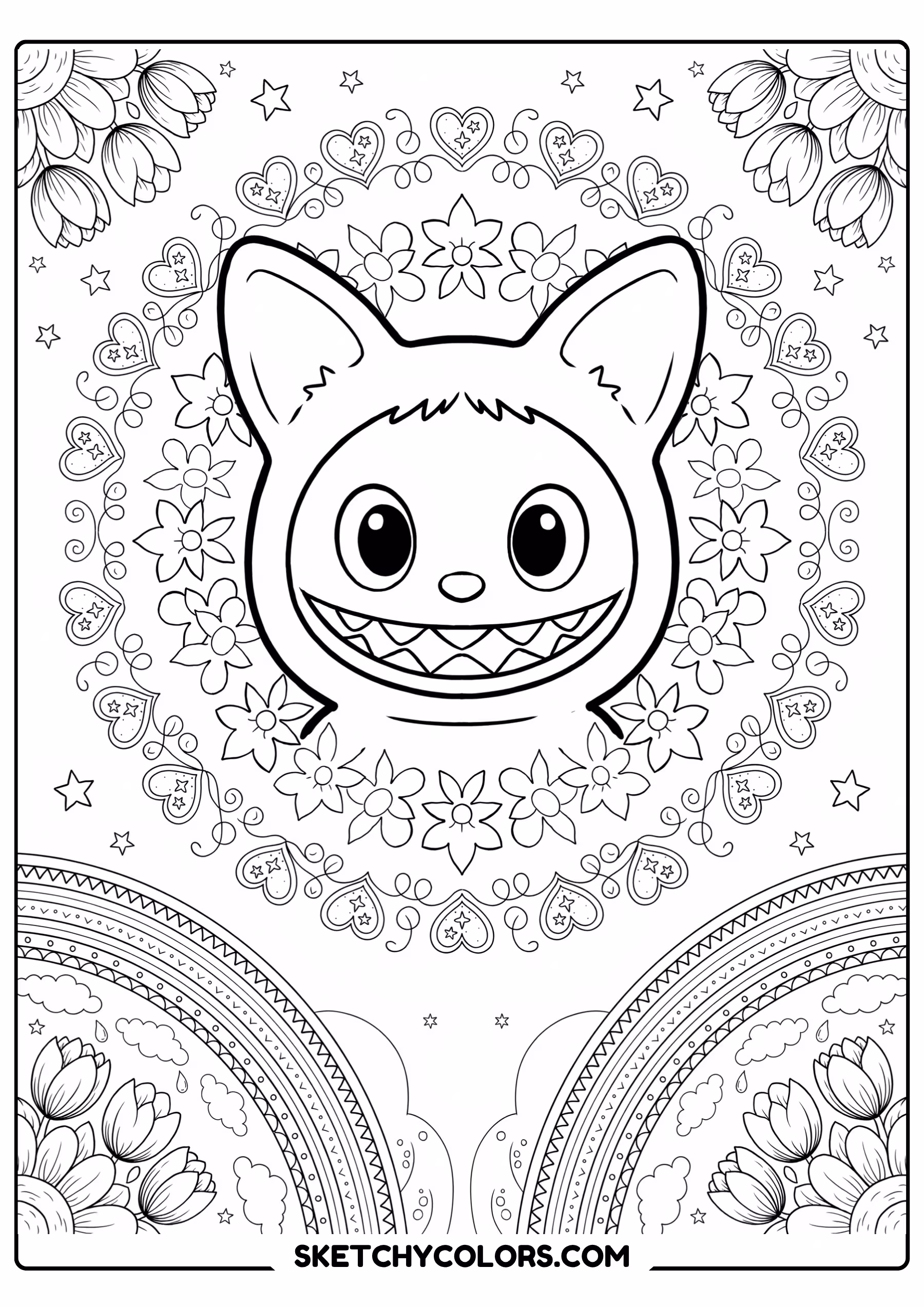 labubu mandala printable coloring page pdf