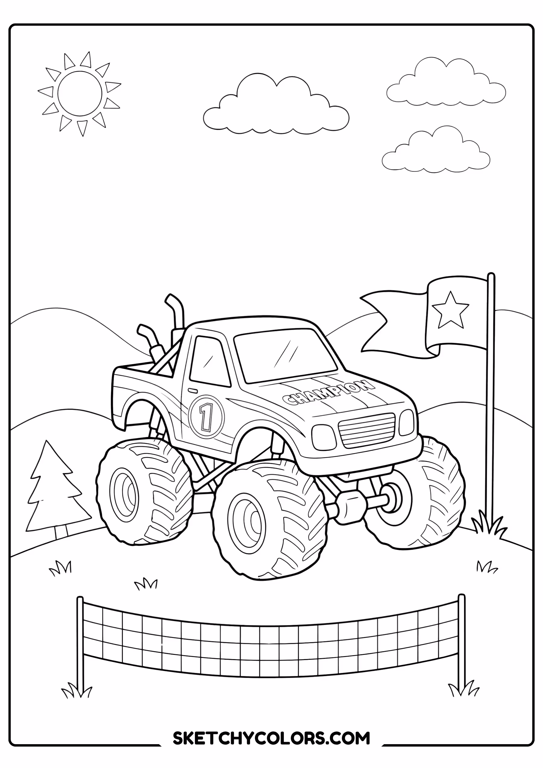 monster truck victory printable coloring page pdf