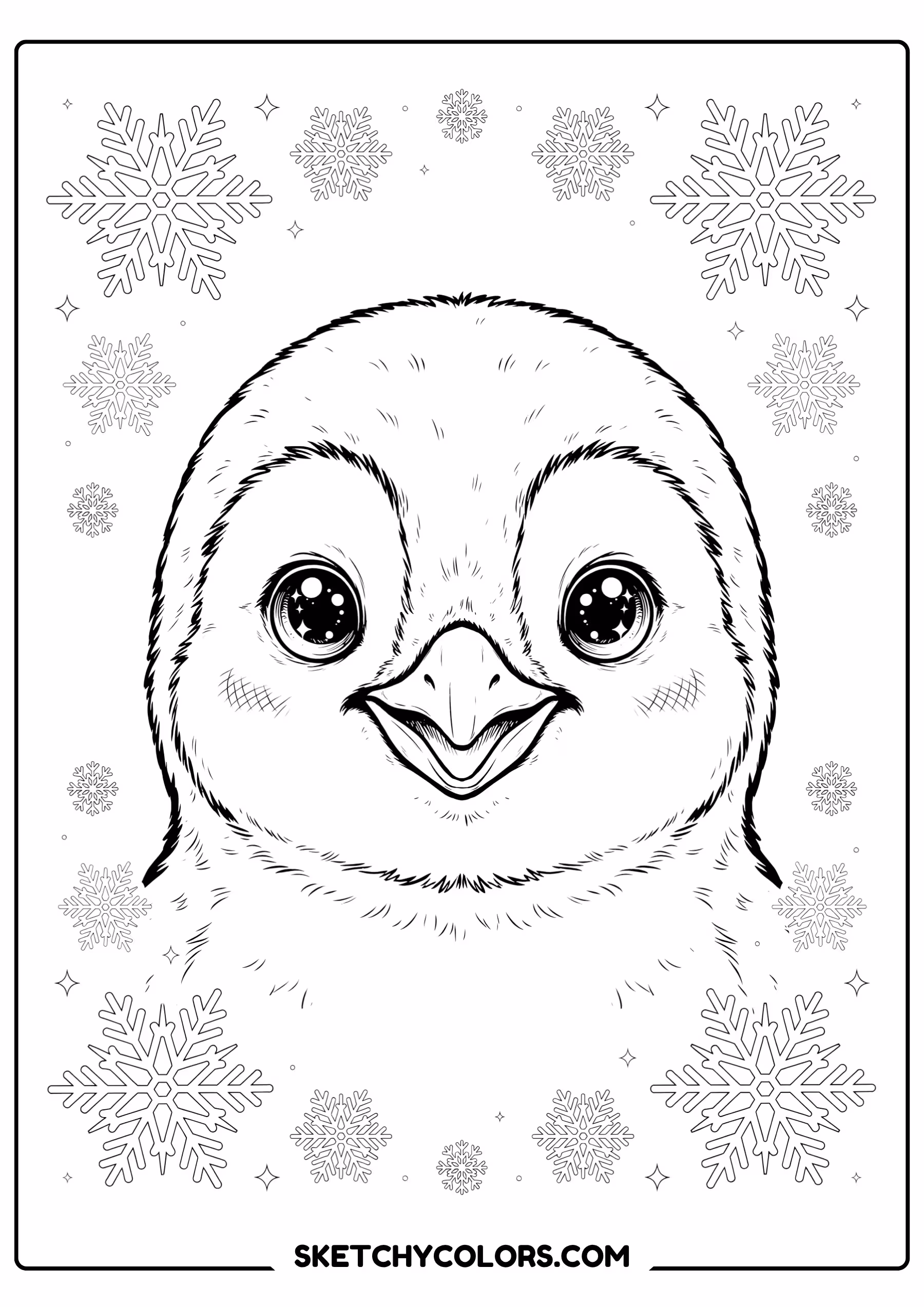 penguin chick close-up printable coloring page pdf