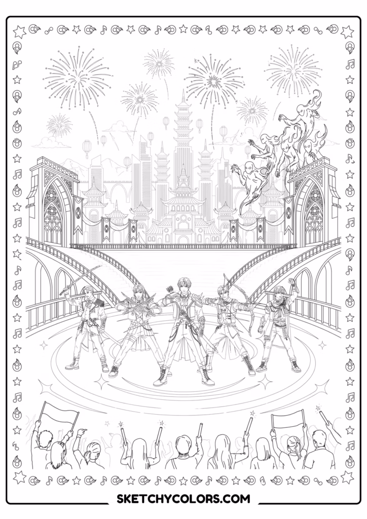 kpop demon hunters concert win s printable coloring page pdf