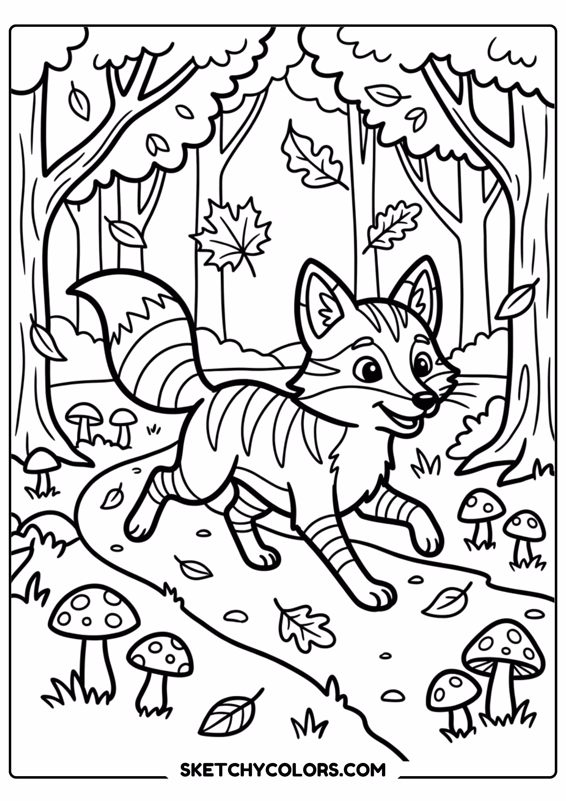 autumn rainbow fox coloring page printable