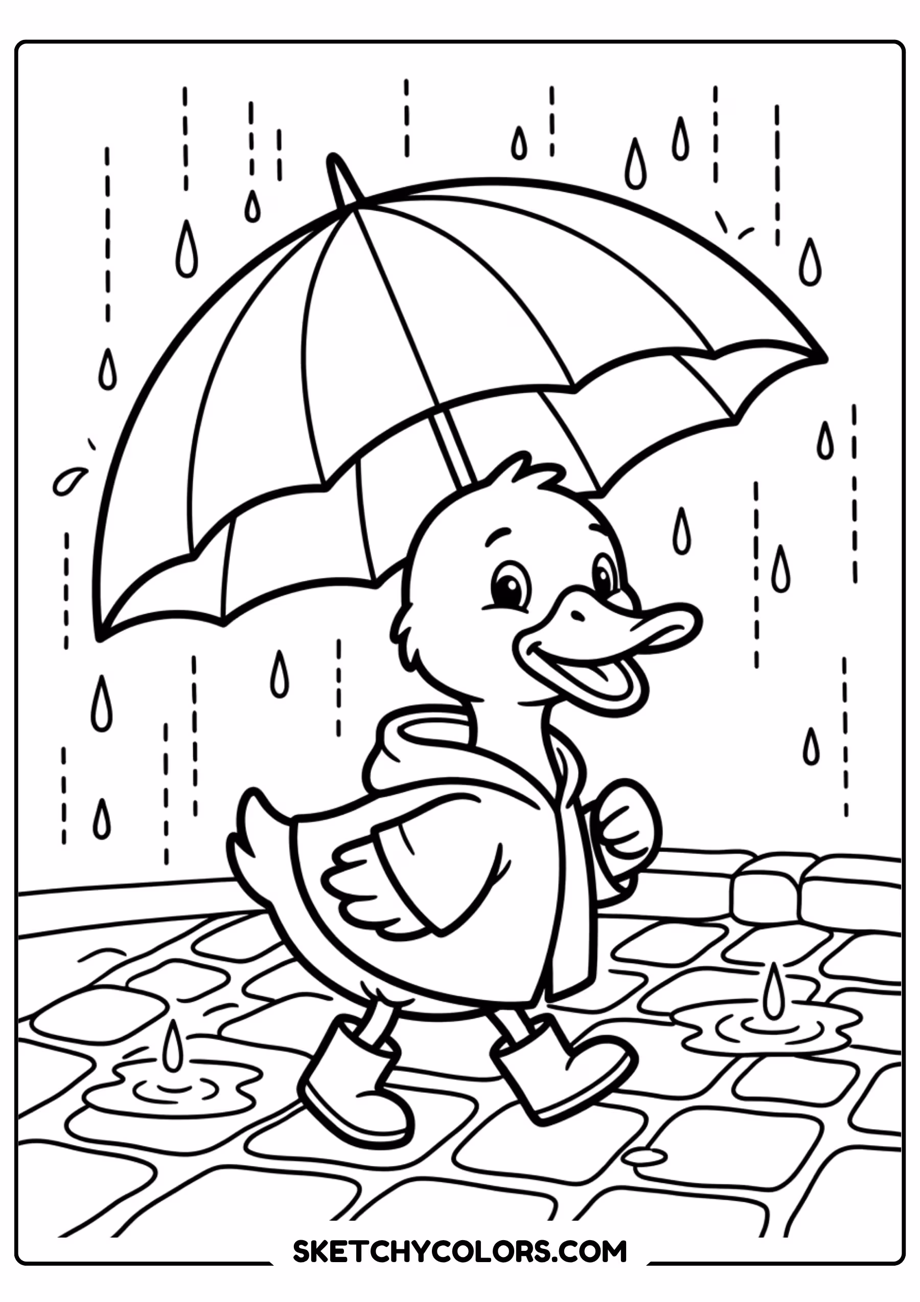 rainy duck rainbow coloring page printable