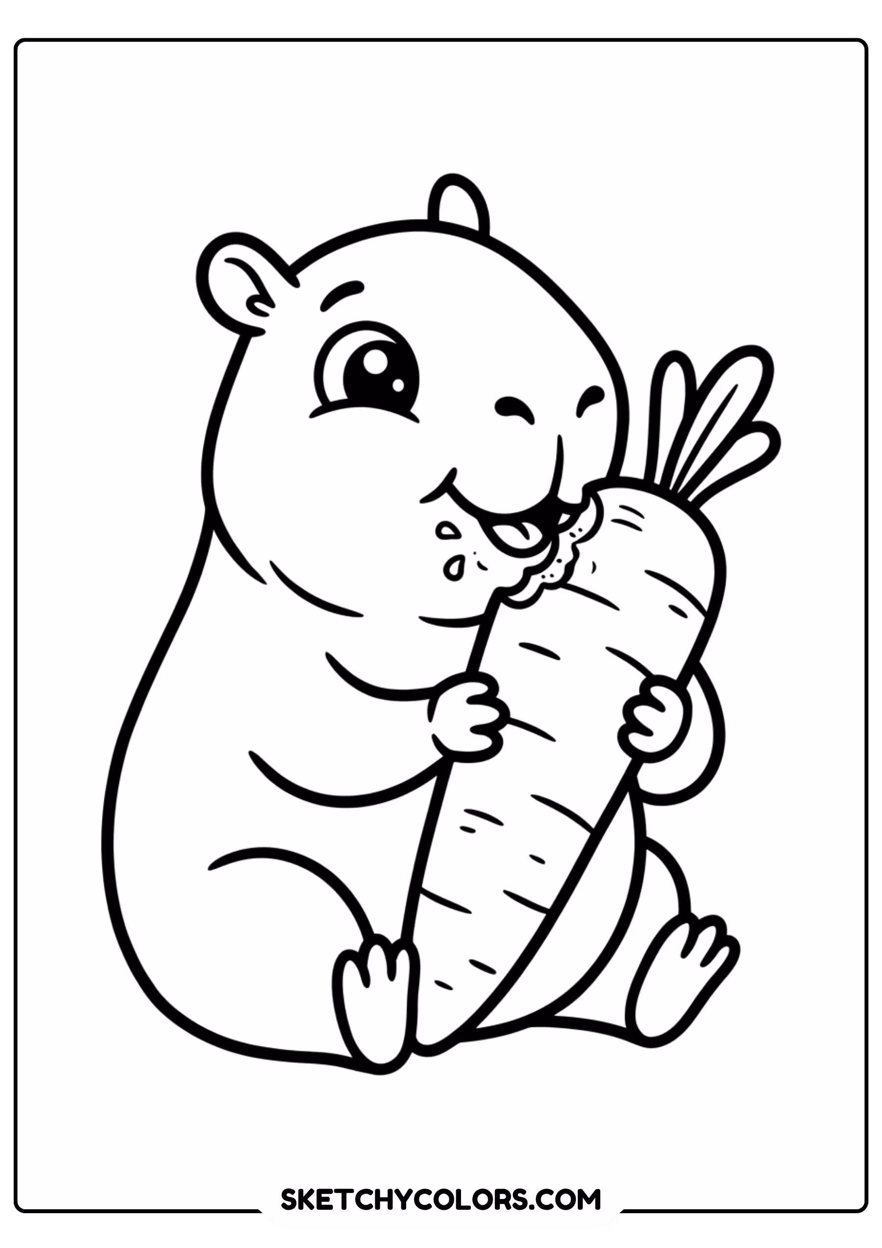 capybara eating carrot free printable coloring page for kids