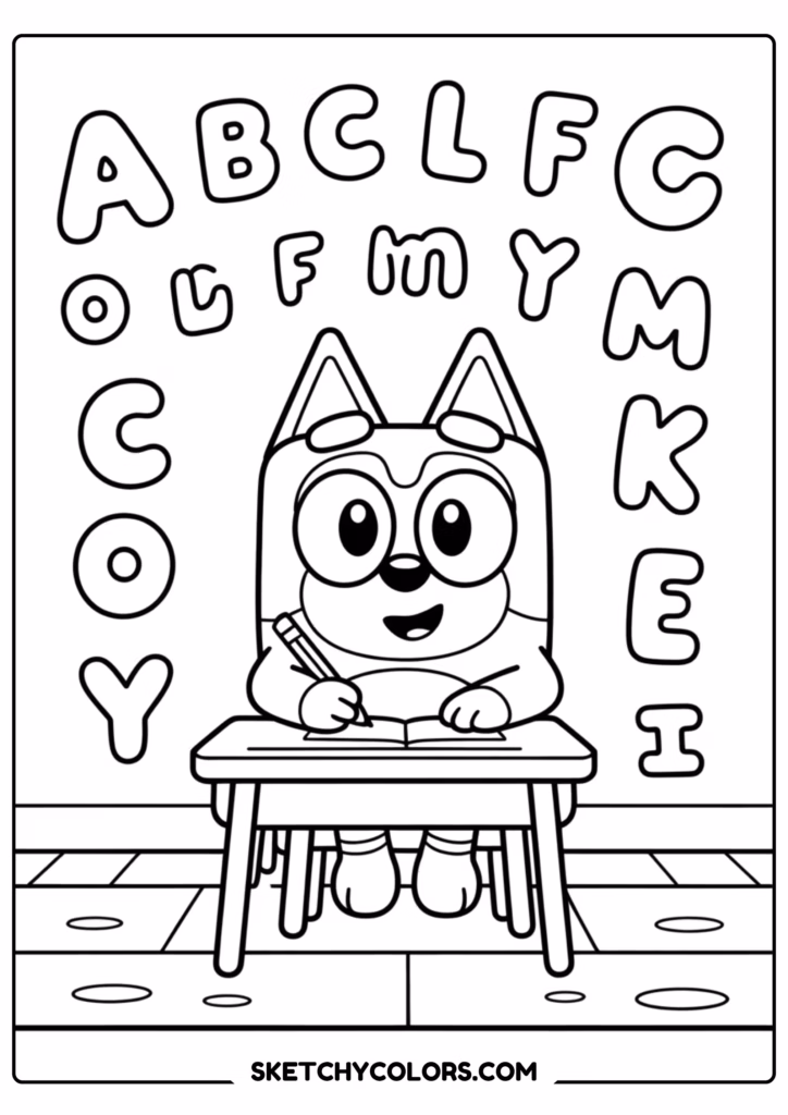 bluey classroom free printable coloring page for kids