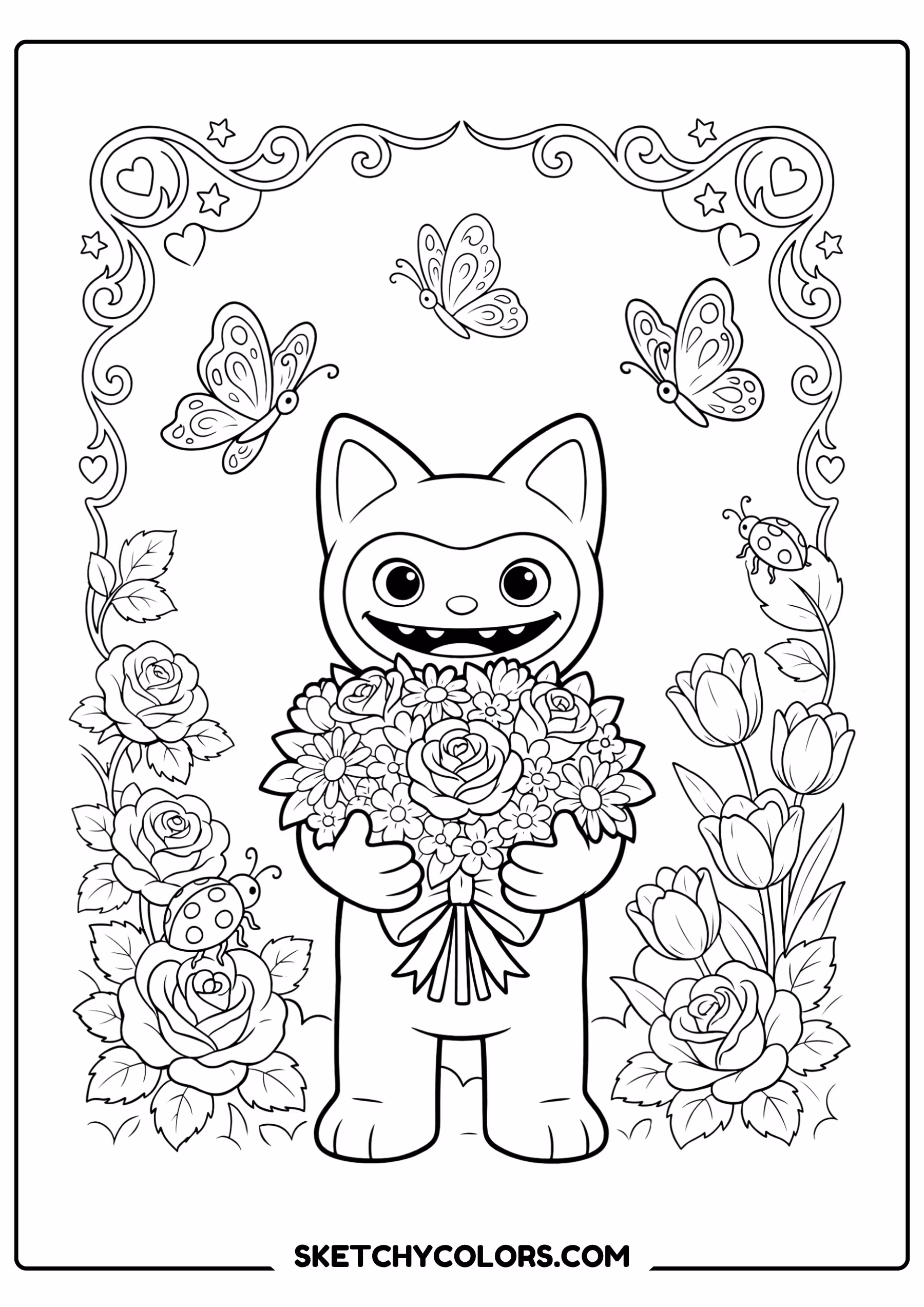 labubu flower bouquet free printable pdf