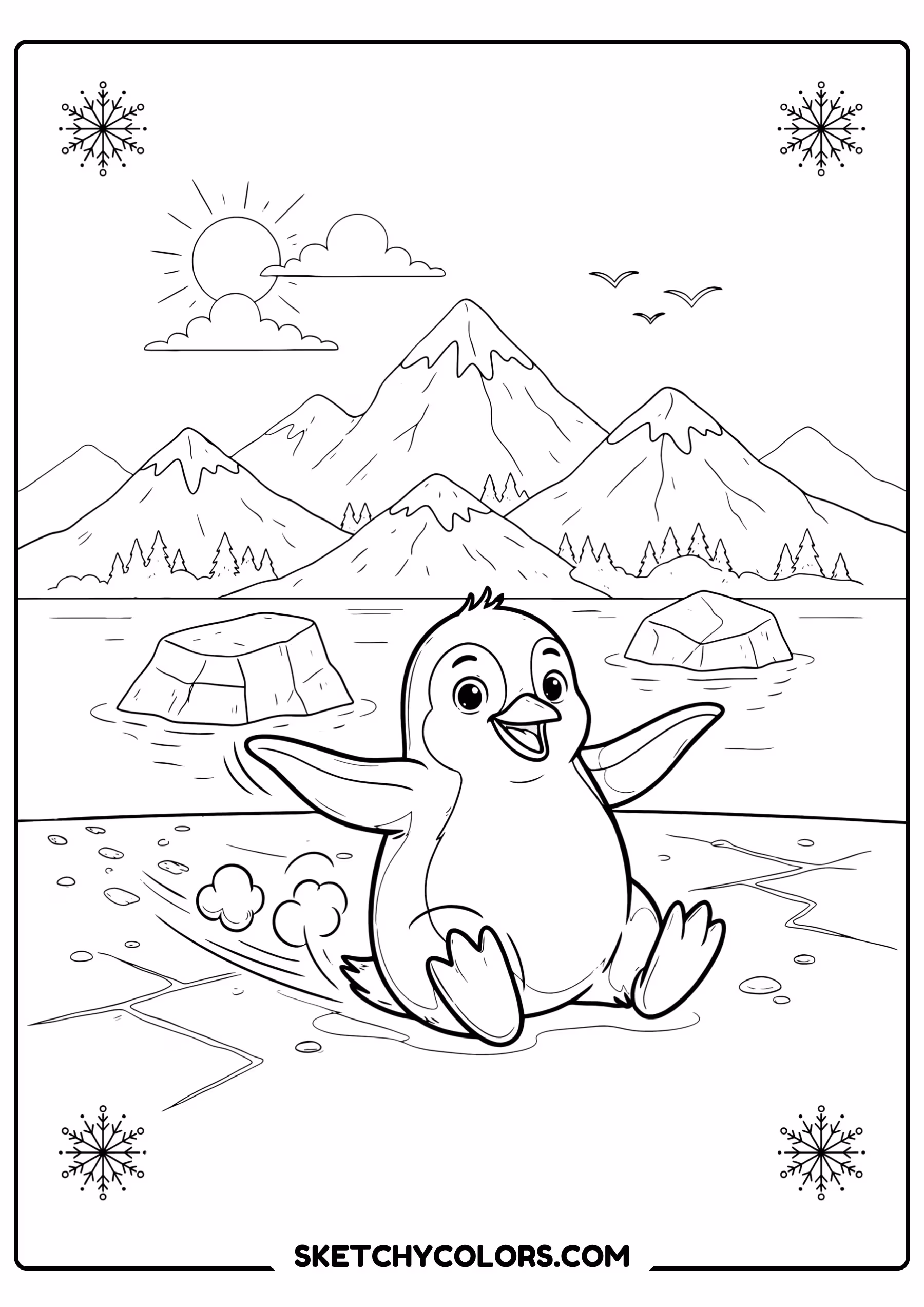 penguin sliding on ice free printable pdf