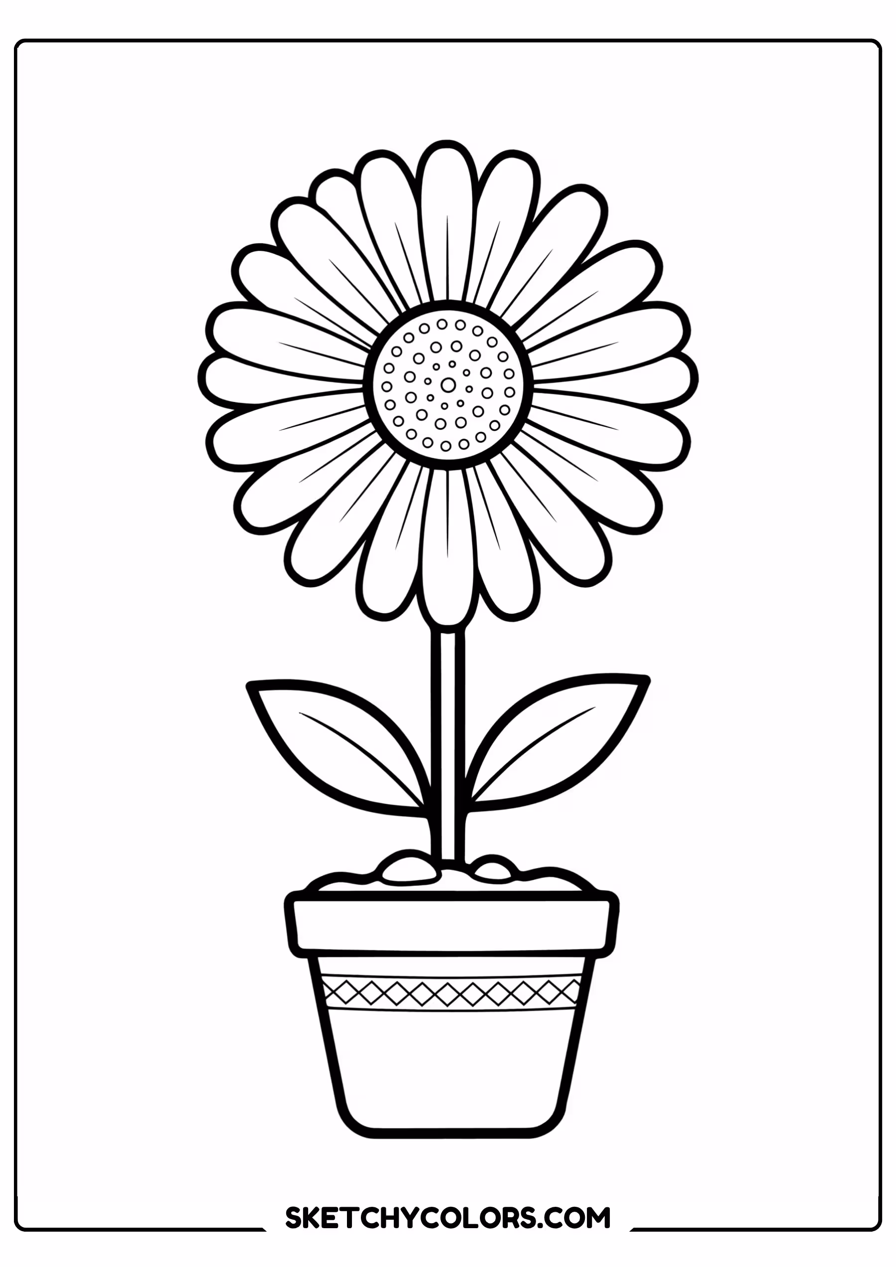 daisy coloring page daisy flowerpot leaves free printable for kids