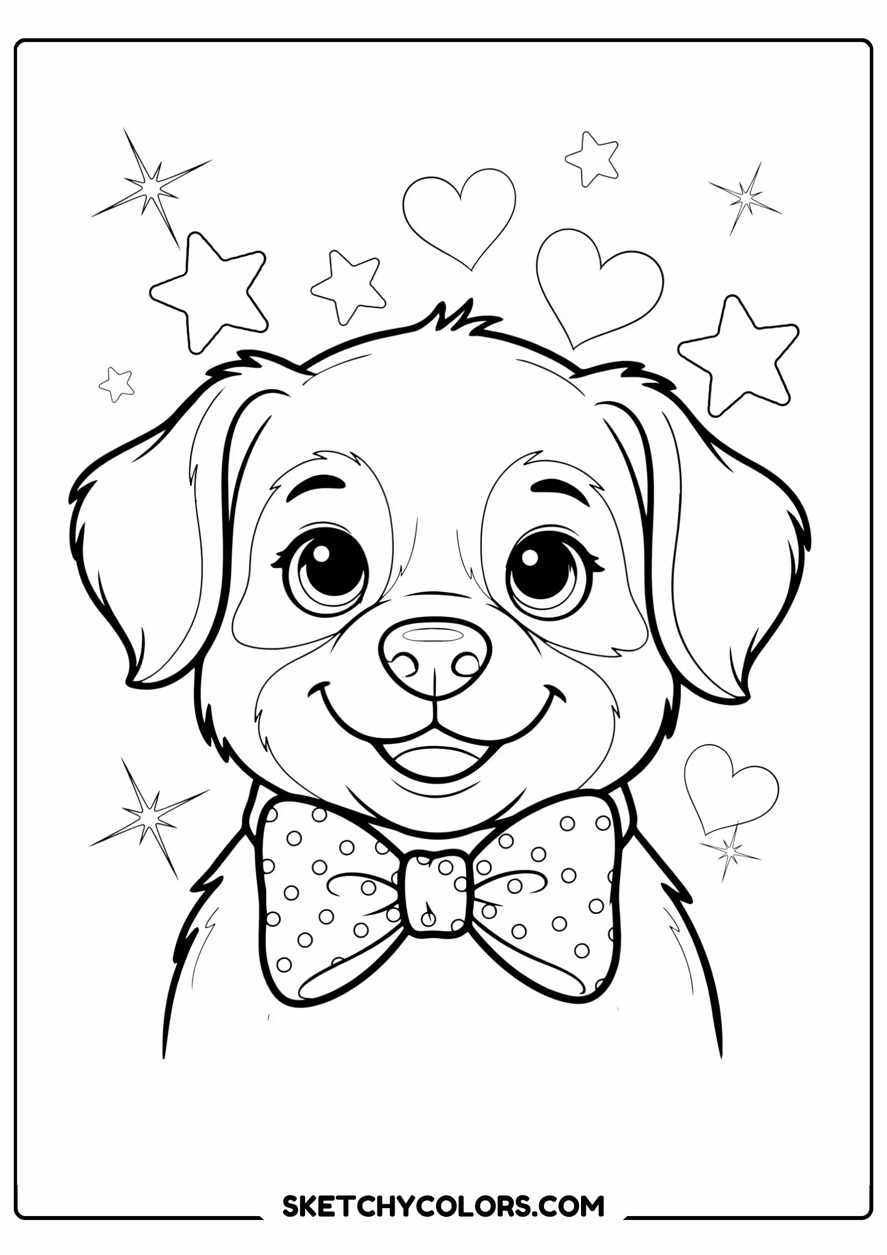 dog coloring page puppy bow tie free printable for kids