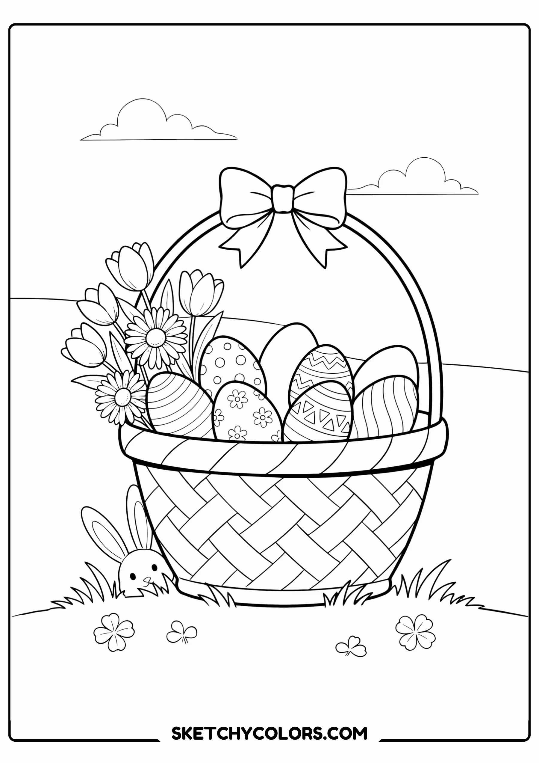 easter coloring page egg basket bows free printable for kids