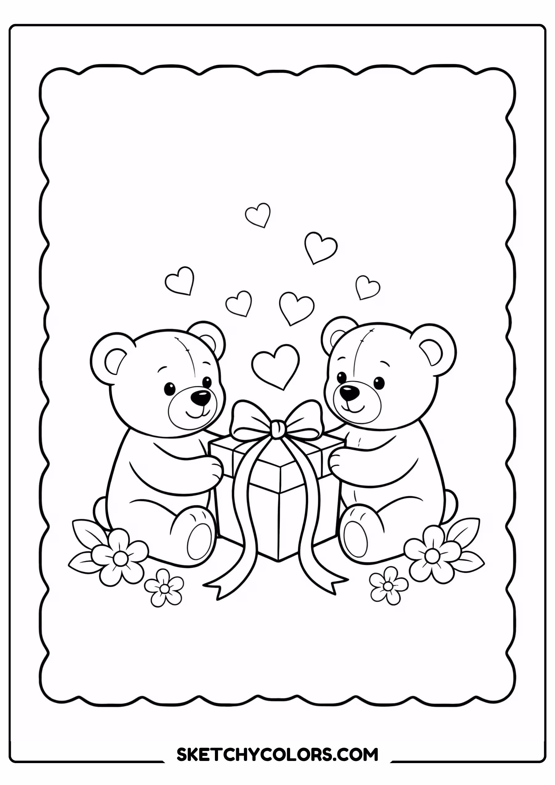 february coloring page teddy bears heart gift free printable for kids