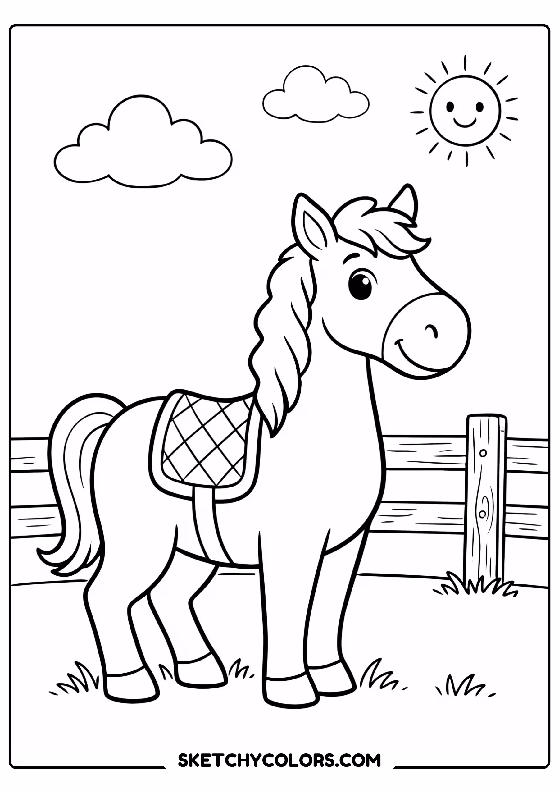horse coloring page saddle fence free printable for kids